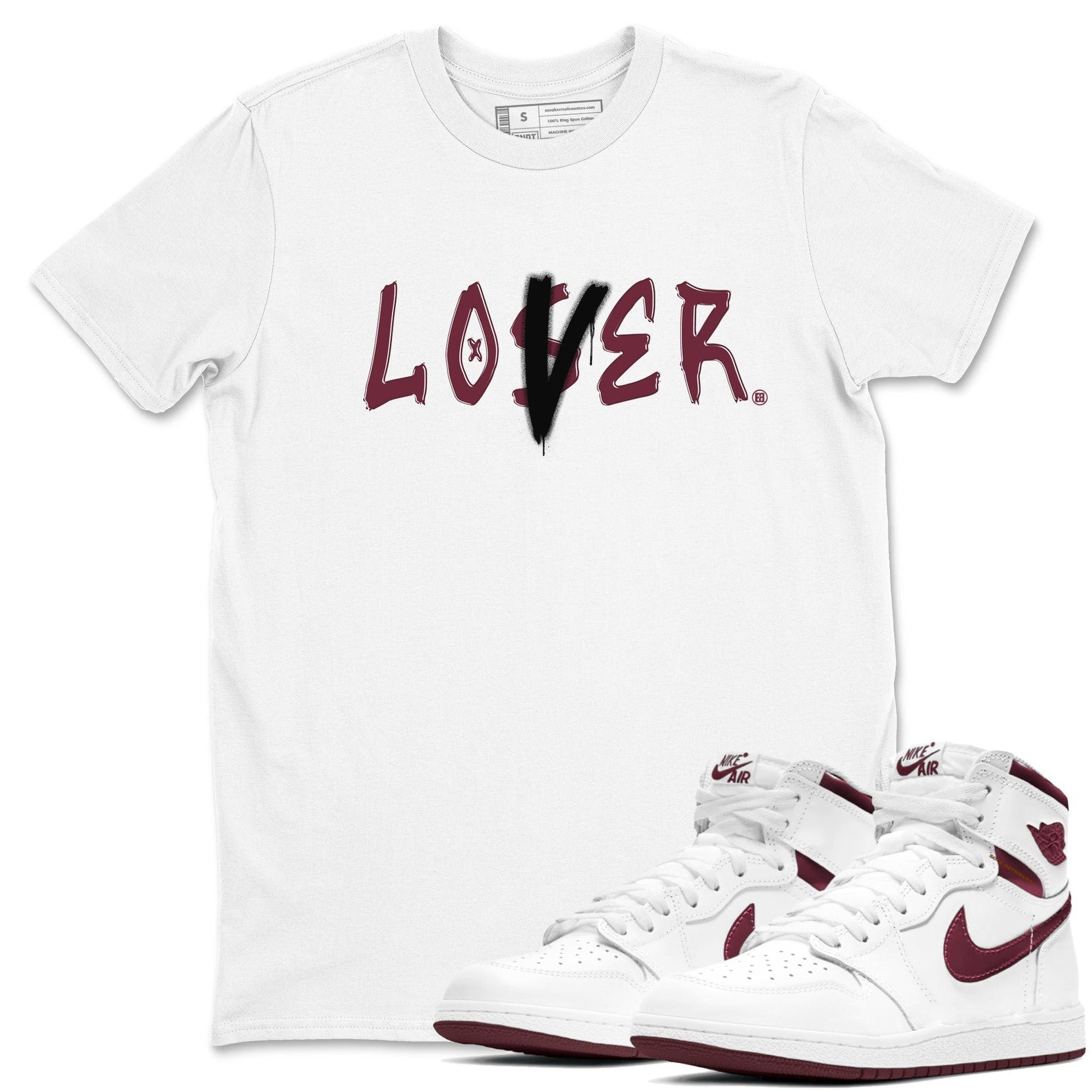 Loser Lover Sneaker T Shirts To Match Jordans 1s Metallic Burgundy T-Shirt, Sneaker Match Tee