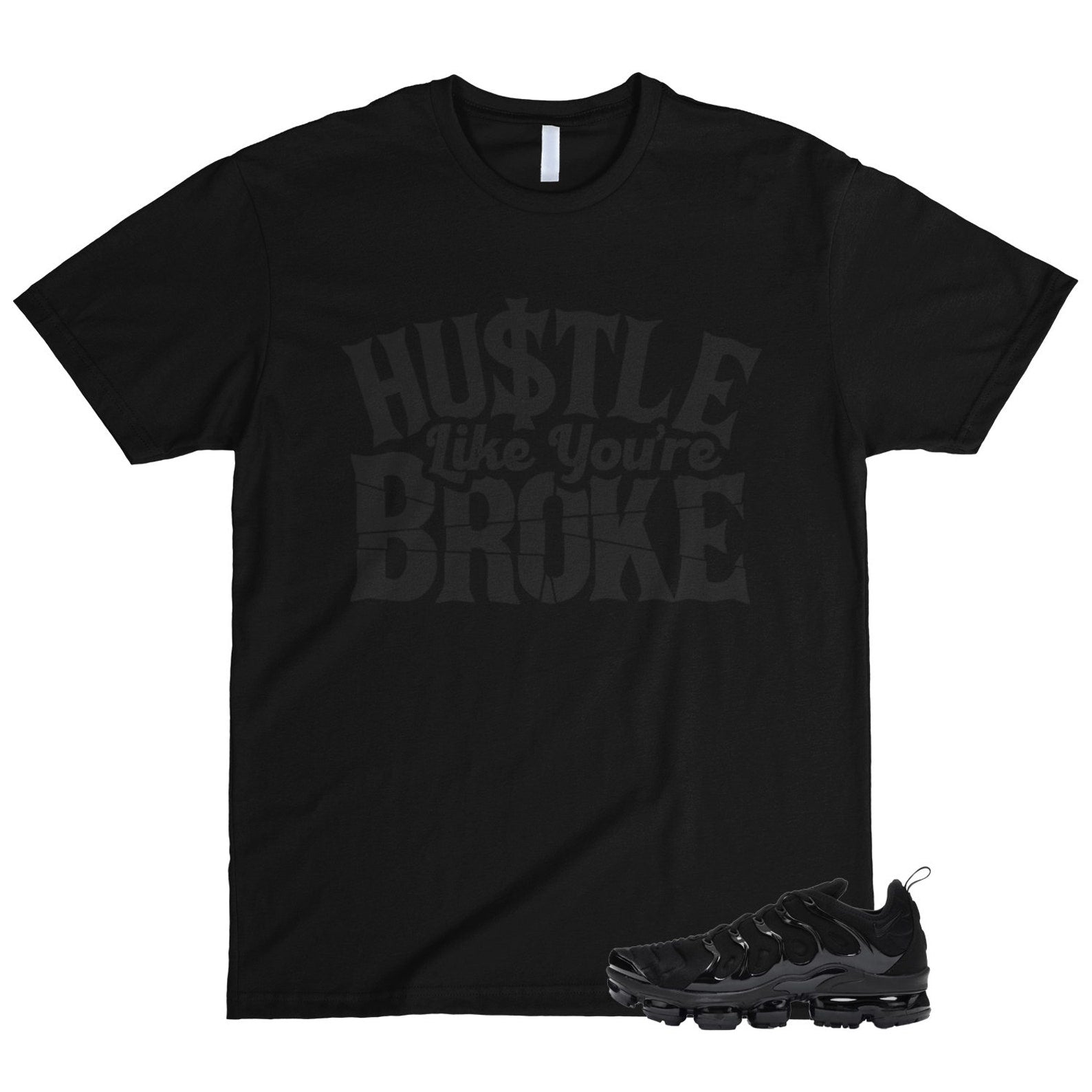 VaporMax Triple Black Air Plus Dark Grey T Shirt Match BROKE T-Shirt, Sneaker Match Tee