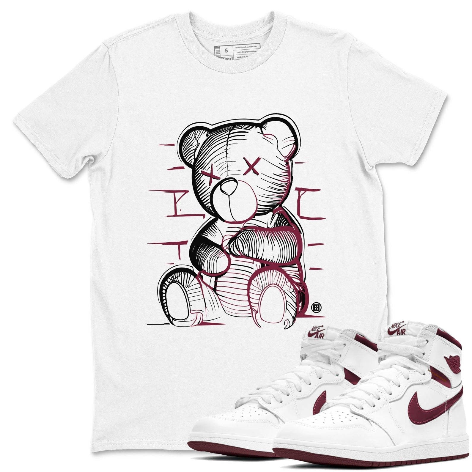 Neon Bear Sneaker Shirts To Match Jordans AJ1 Metallic Burgundy T-Shirt, Sneaker Match Tee