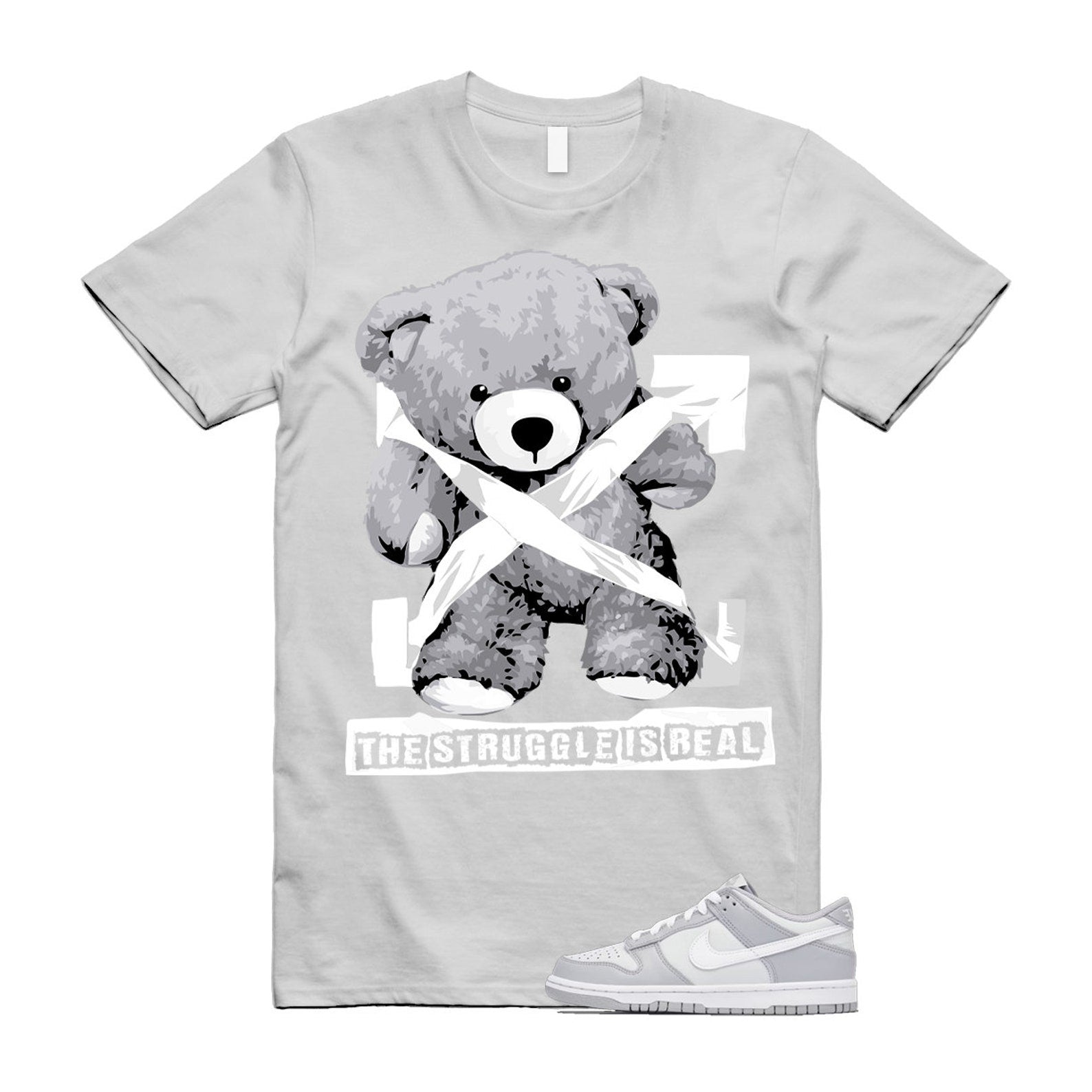 The Struggle is Real T-Shirt to match N Dunk Low Two Tone Grey Cool Medium White T-Shirt, Sneaker Match Tee