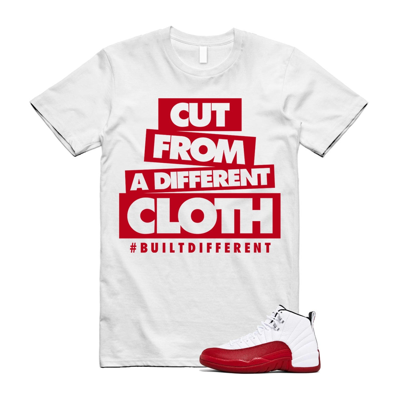 Cherry 12 Varsity Red White T Shirt Match CLOTH T-Shirt, Sneaker Match Tee