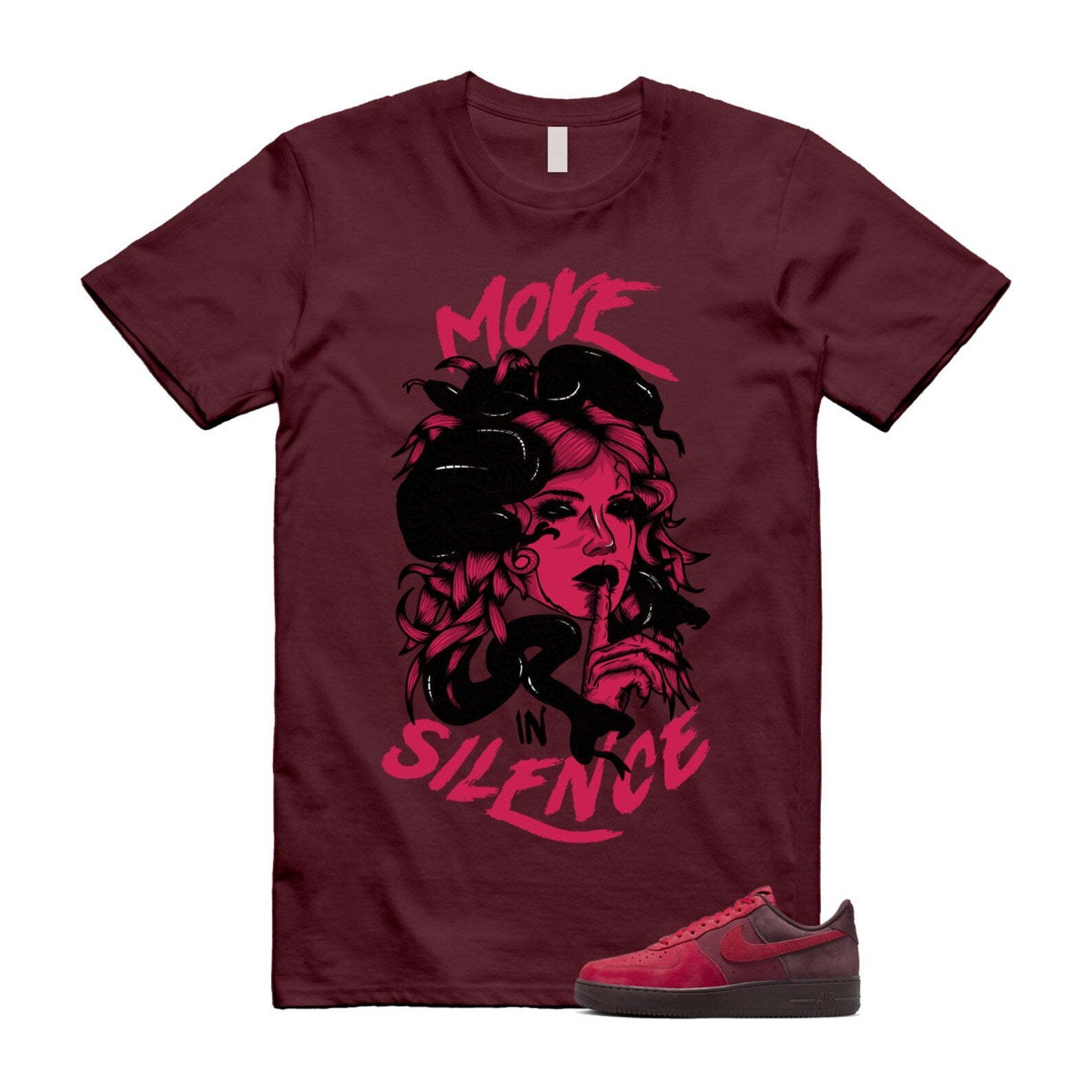 Air Force 1 Layers of Love University Red Burgundy Crush Gym Team Red Pacific Moss Low T Shirt Match MIS T-Shirt, Sneaker Match Tee