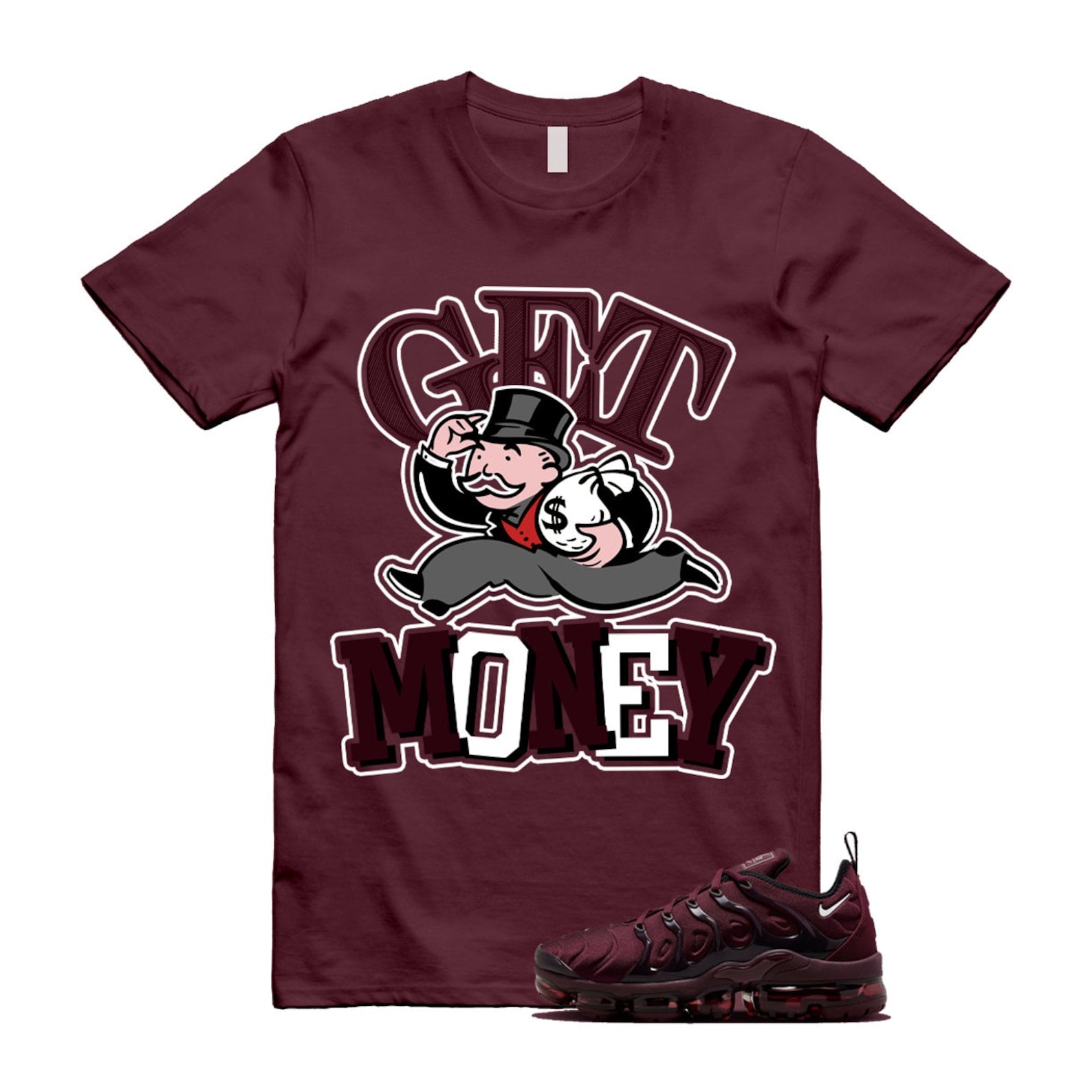VaporMax Night Maroon Burgundy Cedar White Black Plus Air T Shirt Match GM T-Shirt, Sneaker Match Tee