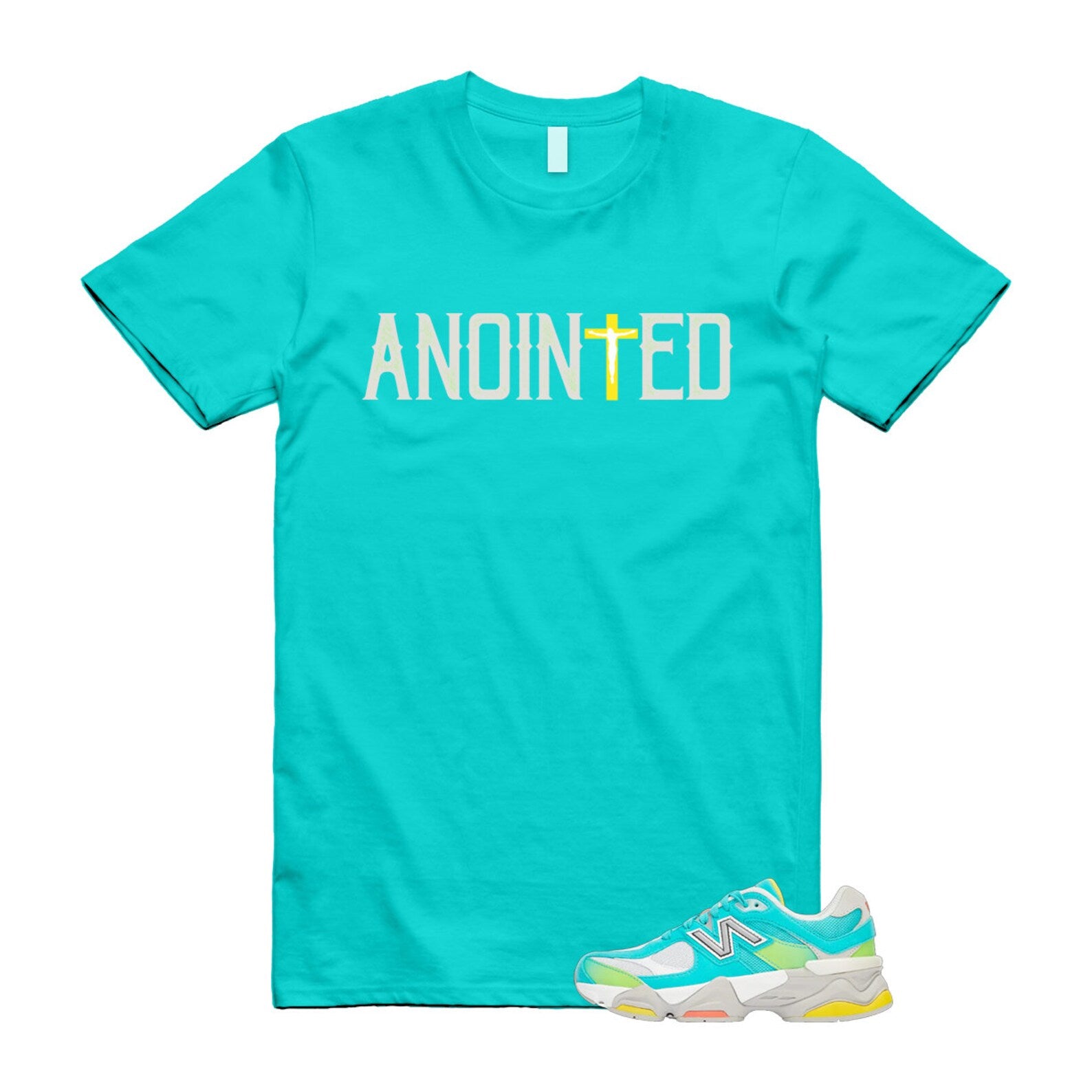 Cyan Burst 9060 Virtual Blue White Reflection Grey Guava Sunflower Yellow GS T Shirt Match ANOINTED T-Shirt, Sneaker Match Tee
