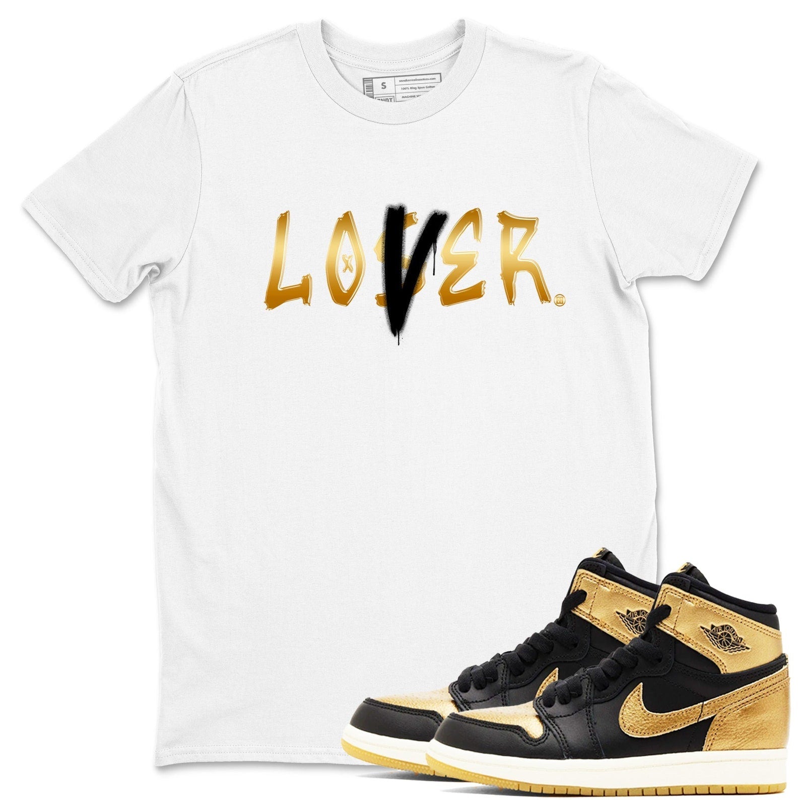 Loser Lover Sneaker Shirts To Match Jordans 1s Black Metallic Gold T-Shirt, Sneaker Match Tee