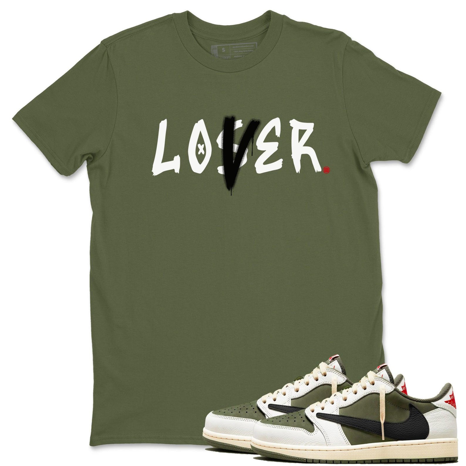 Loser Lover Sneaker T Shirts To Match Jordans 1s Travis Medium Olive T-Shirt, Sneaker Match Tee