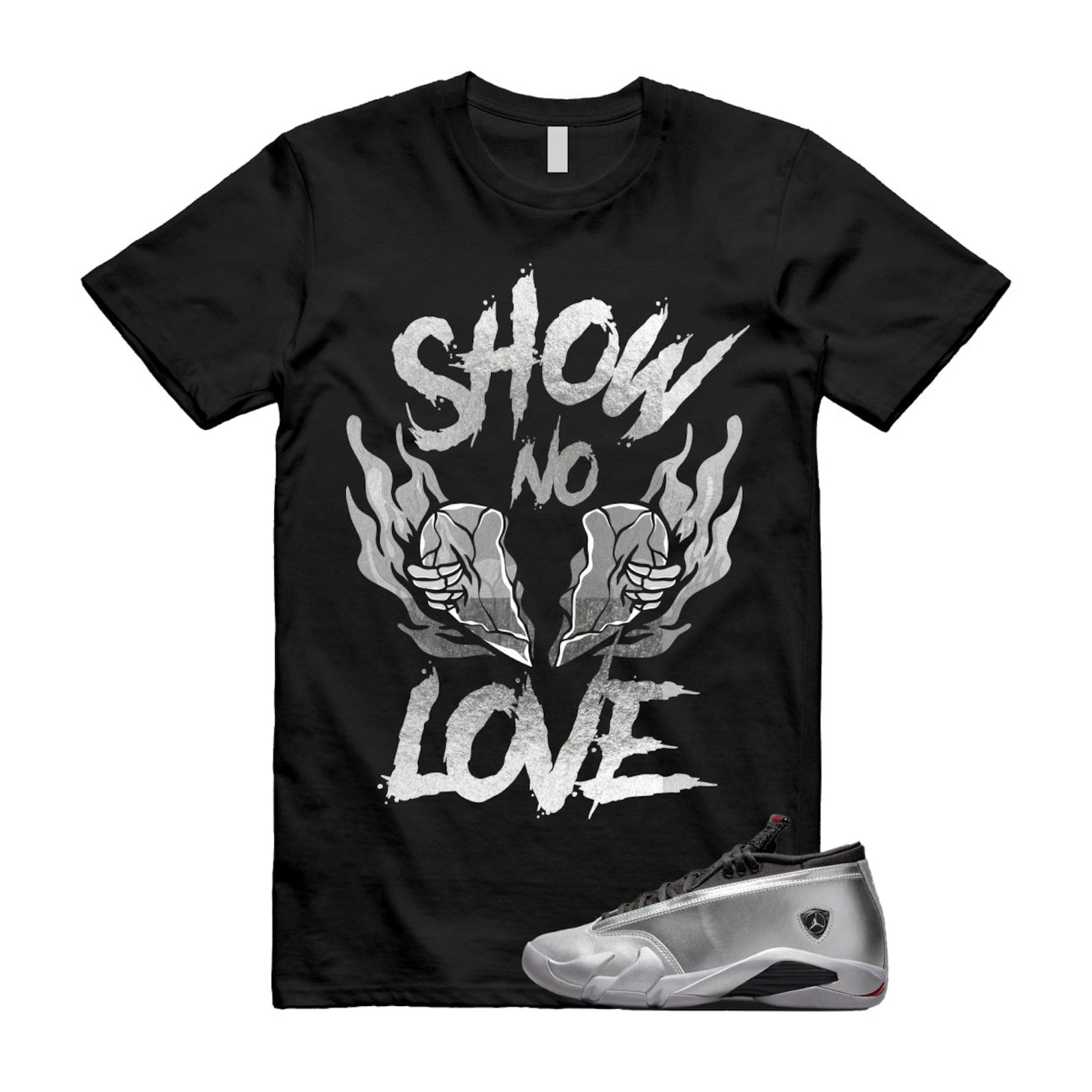 NO LOVE T Shirt to match Air J 14 Low WMNS Metallic Silver Fire Red Wolf Grey Black Retro T-Shirt, Sneaker Match Tee