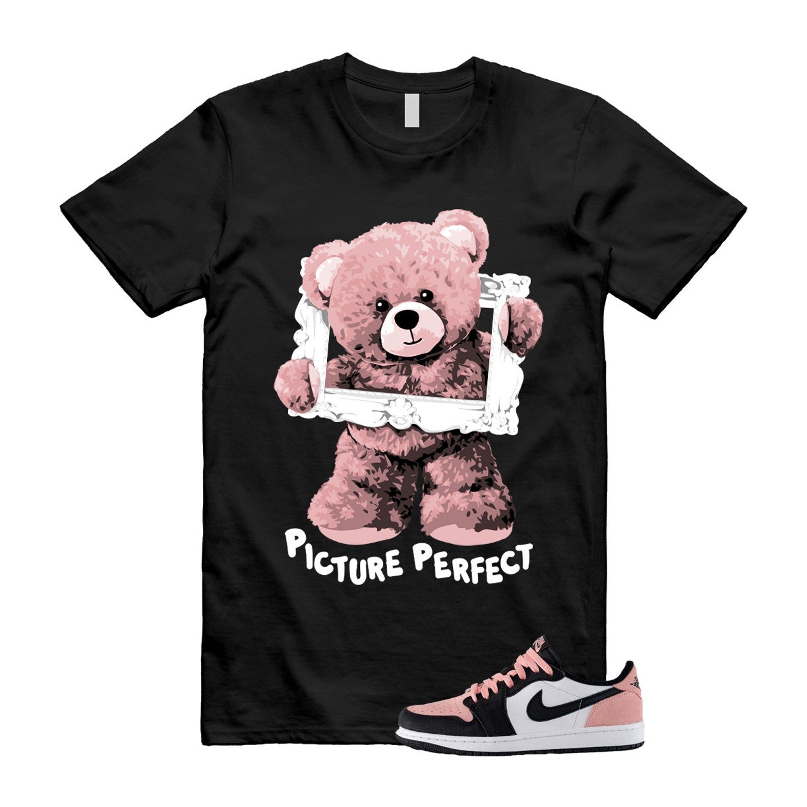 PIC T Shirt to match Air J 1 Low OG Bleached Coral Black White Grey Fog T-Shirt, Sneaker Match Tee