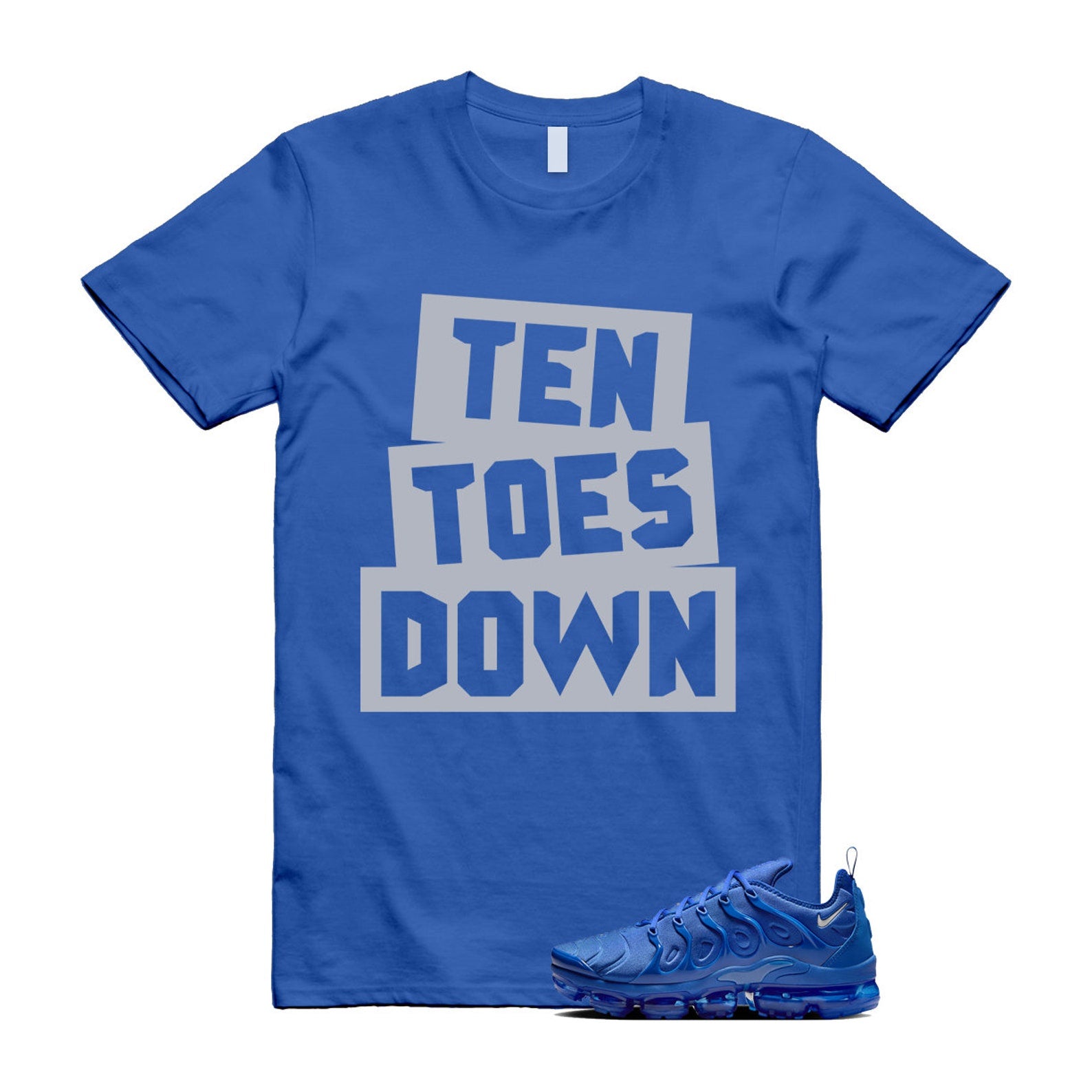VaporMax Game Royal Blue Air Plus Silver Grey White T Shirt Match TTD T-Shirt, Sneaker Match Tee