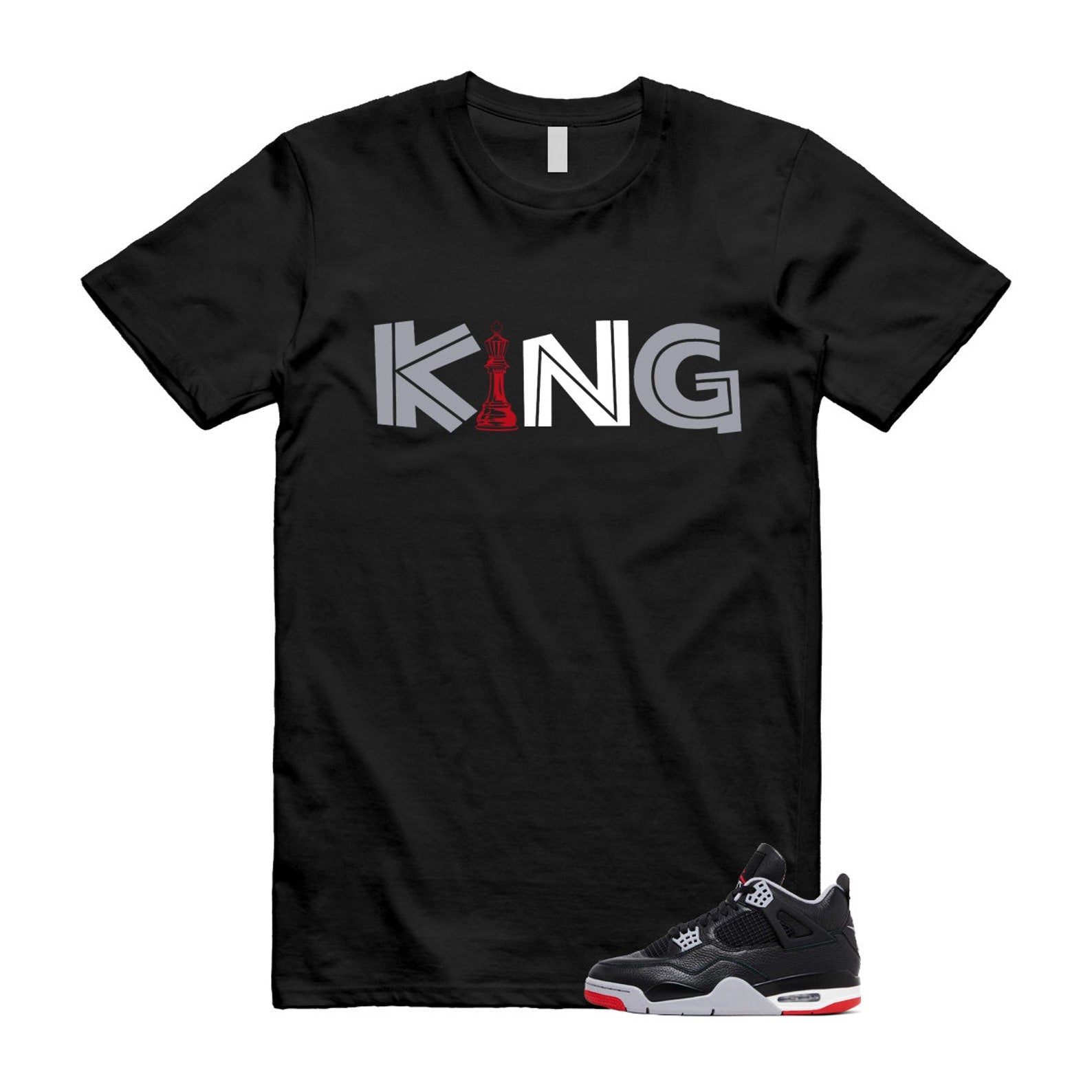 4 Bred Reimagined Black Cement Grey Varsity Red Summit White Retro T Shirt Match KING T-Shirt, Sneaker Match Tee