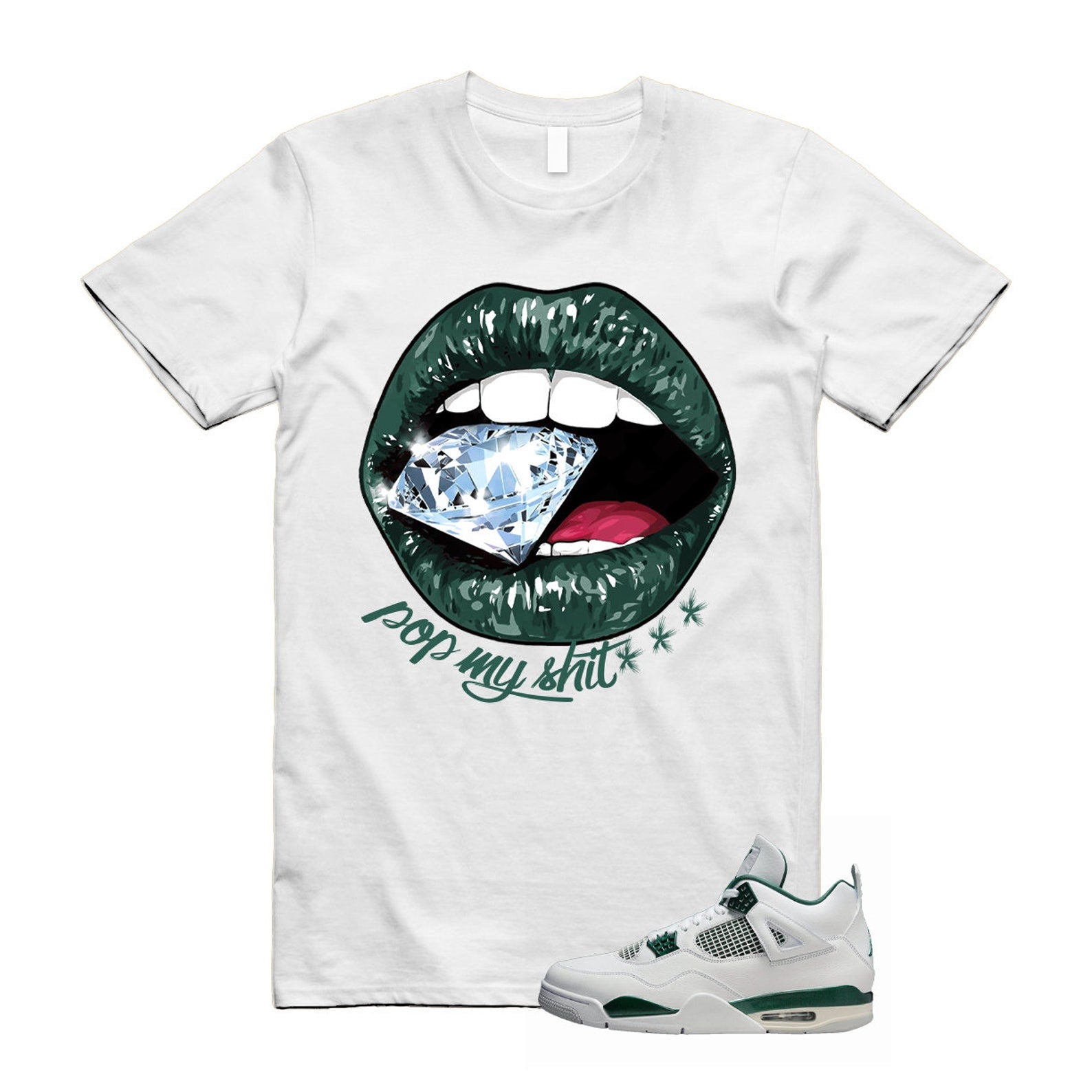 4 Oxidized Green White Neutral Grey T Shirt Match POP T-Shirt, Sneaker Match Tee
