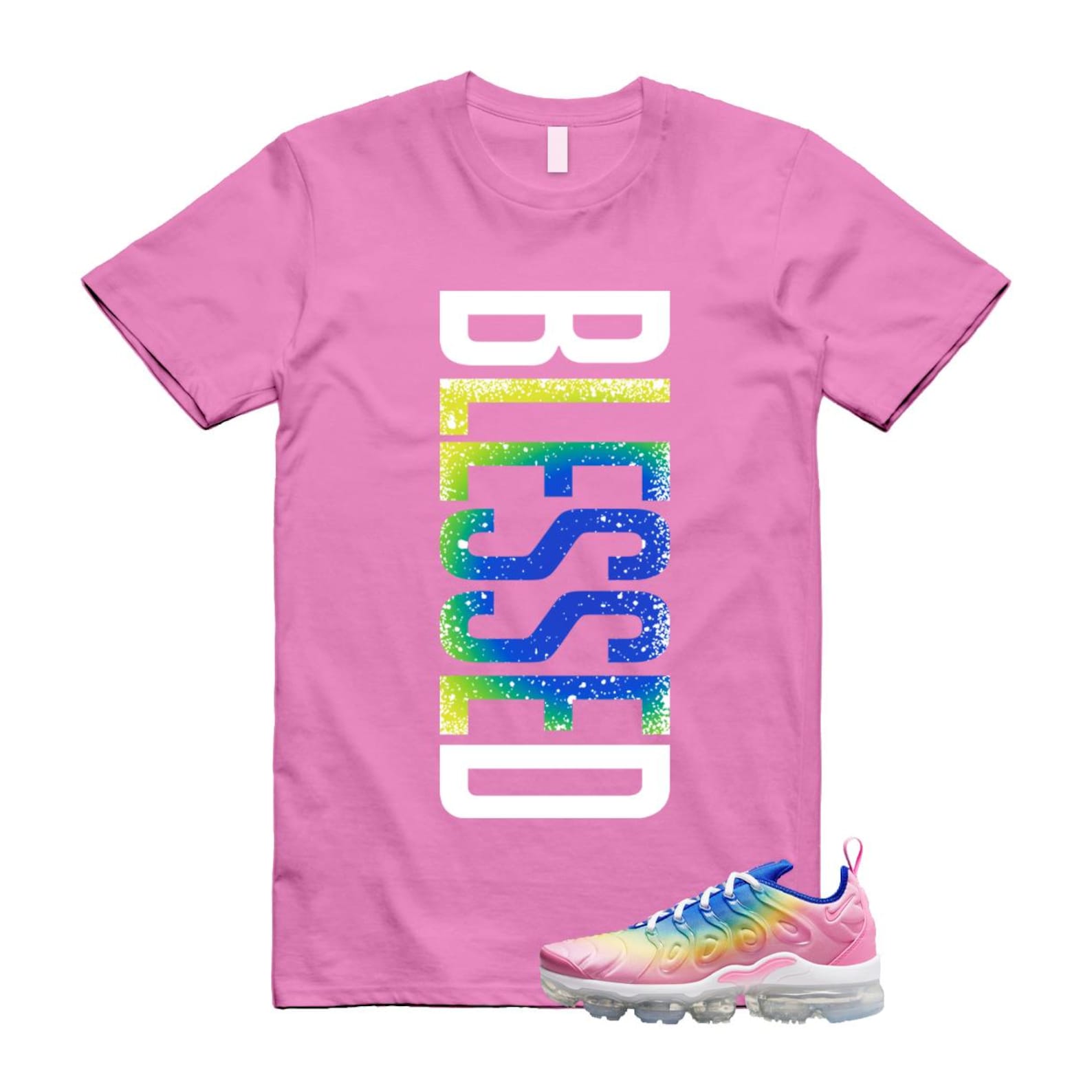 VaporMax Rainbow Air Plus Pink Spell Spring Green Racer Blue Citron Pulse T Shirt Match VERTBLS T-Shirt, Sneaker Match Tee