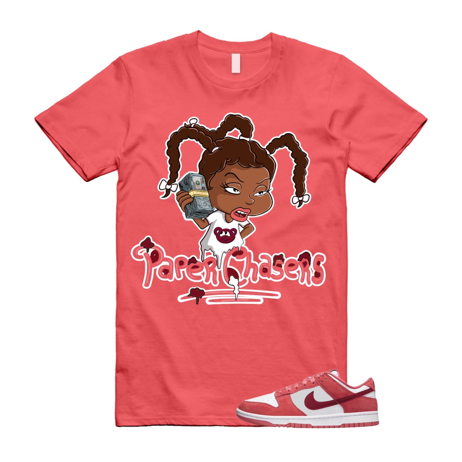 Dunk Valentine's Day Low Team Red Adobe Dragon White T Shirt Match PC T-Shirt, Sneaker Match Tee