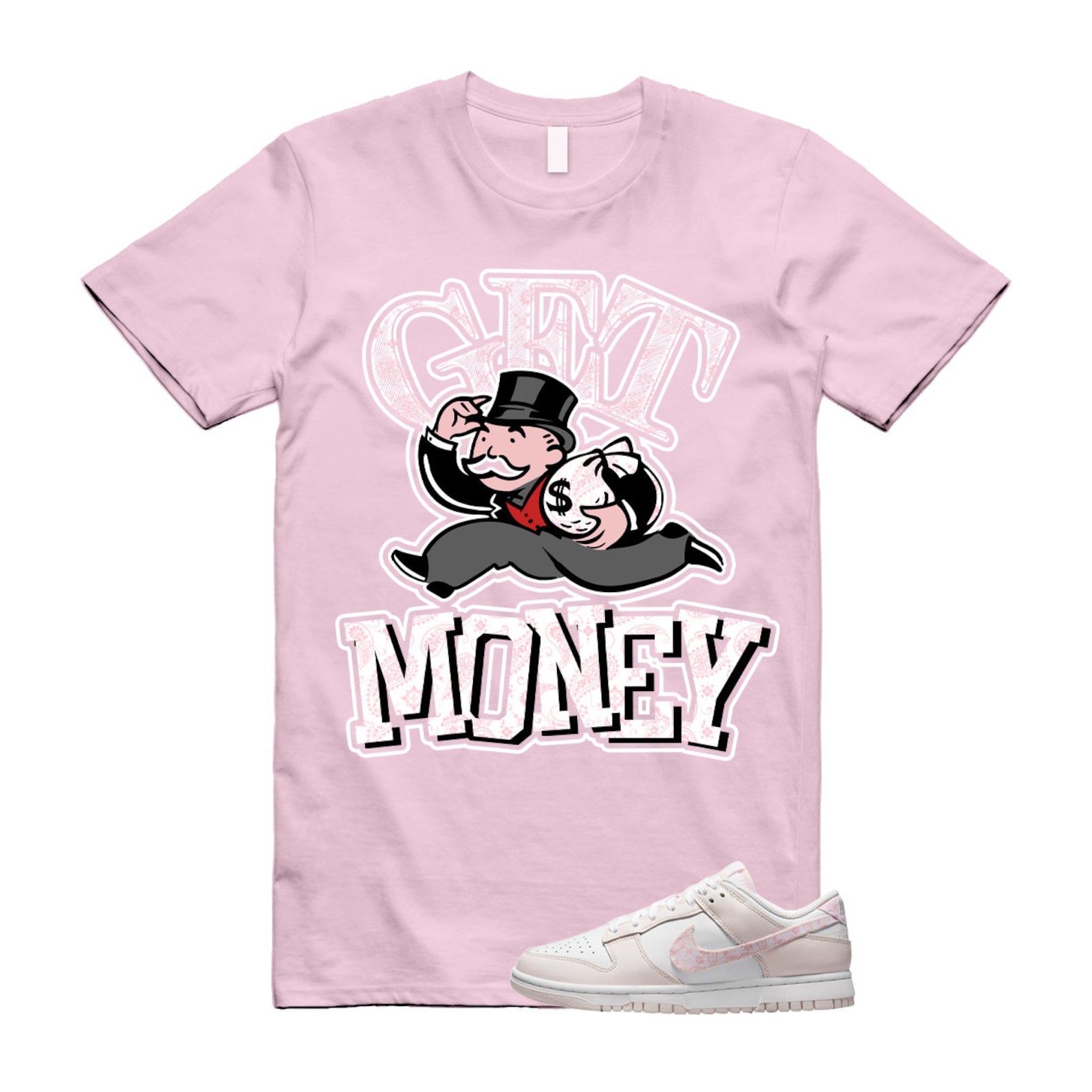 GM T Shirt to match N Dunk Low WMNS Pink Paisley Essential Pack White Pearl Medium Soft T-Shirt, Sneaker Match Tee