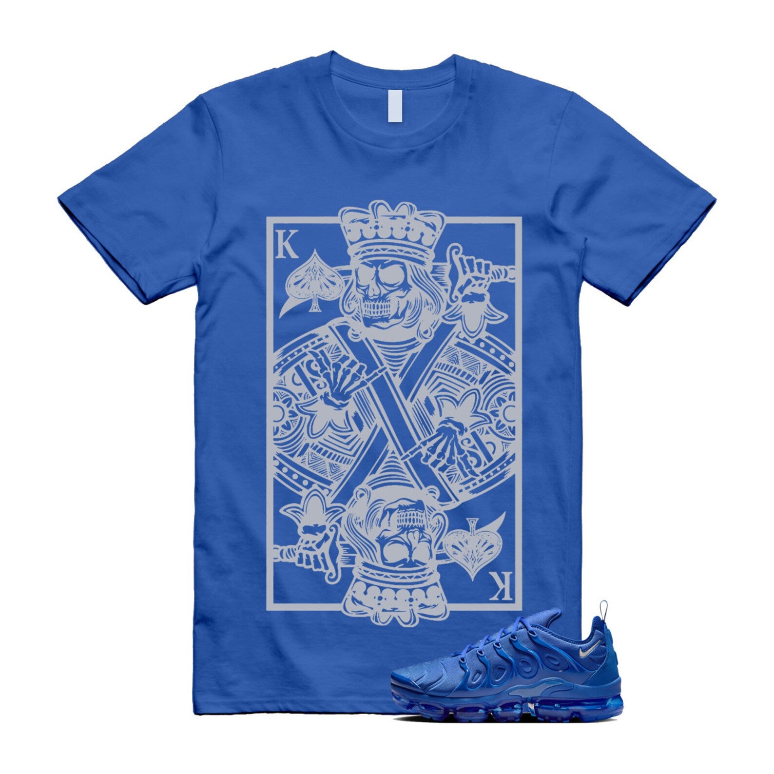 VaporMax Game Royal Blue Air Plus Silver Grey White T Shirt Match KC T-Shirt, Sneaker Match Tee