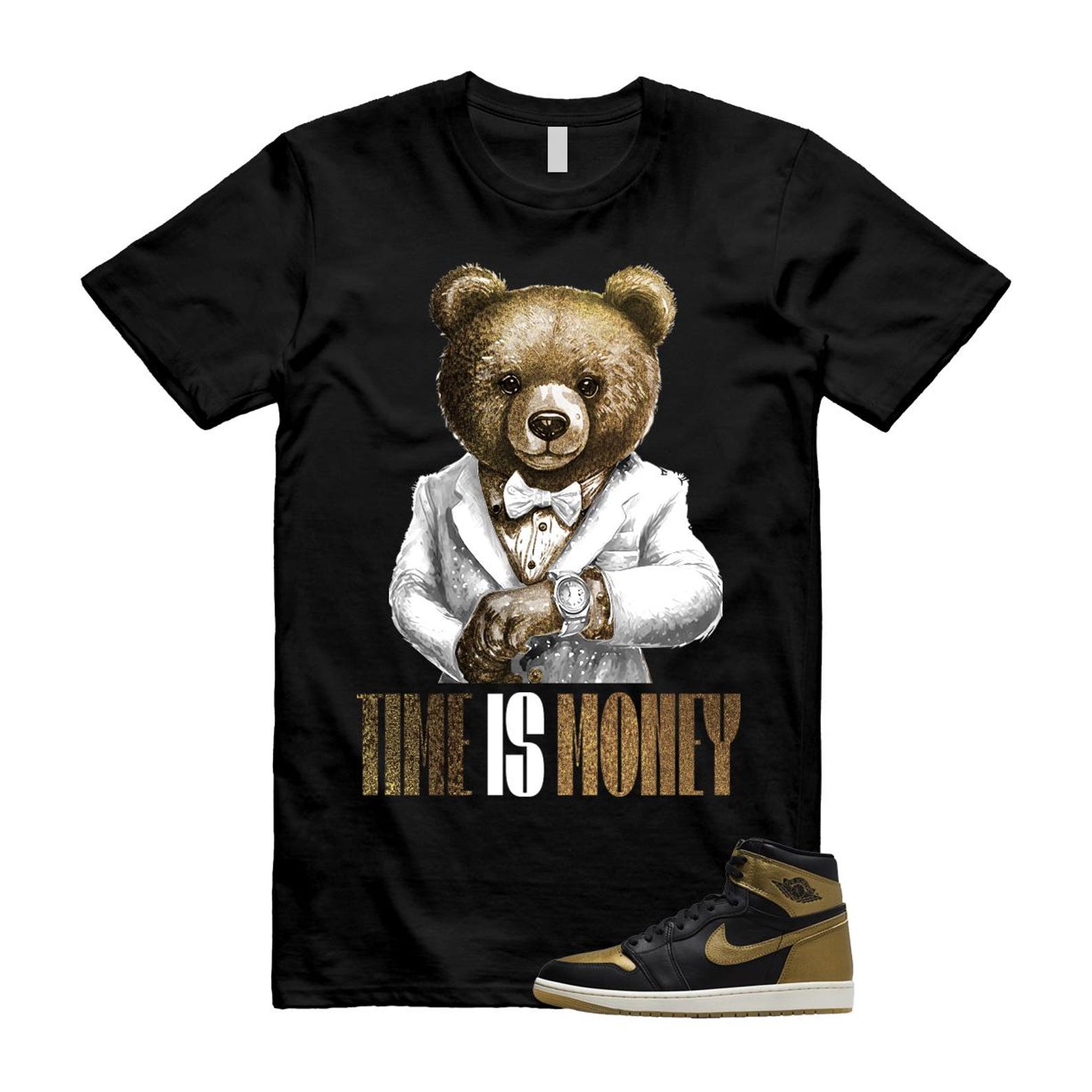 1 Black Metallic Gold Sail Retro High OG T Shirt Match TIM T-Shirt, Sneaker Match Tee