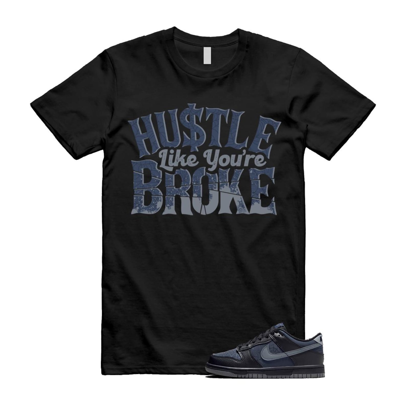 Dunk Black Symbiote Suit Dark Blue Smoke Grey Low T Shirt Match BROKE T-Shirt, Sneaker Match Tee