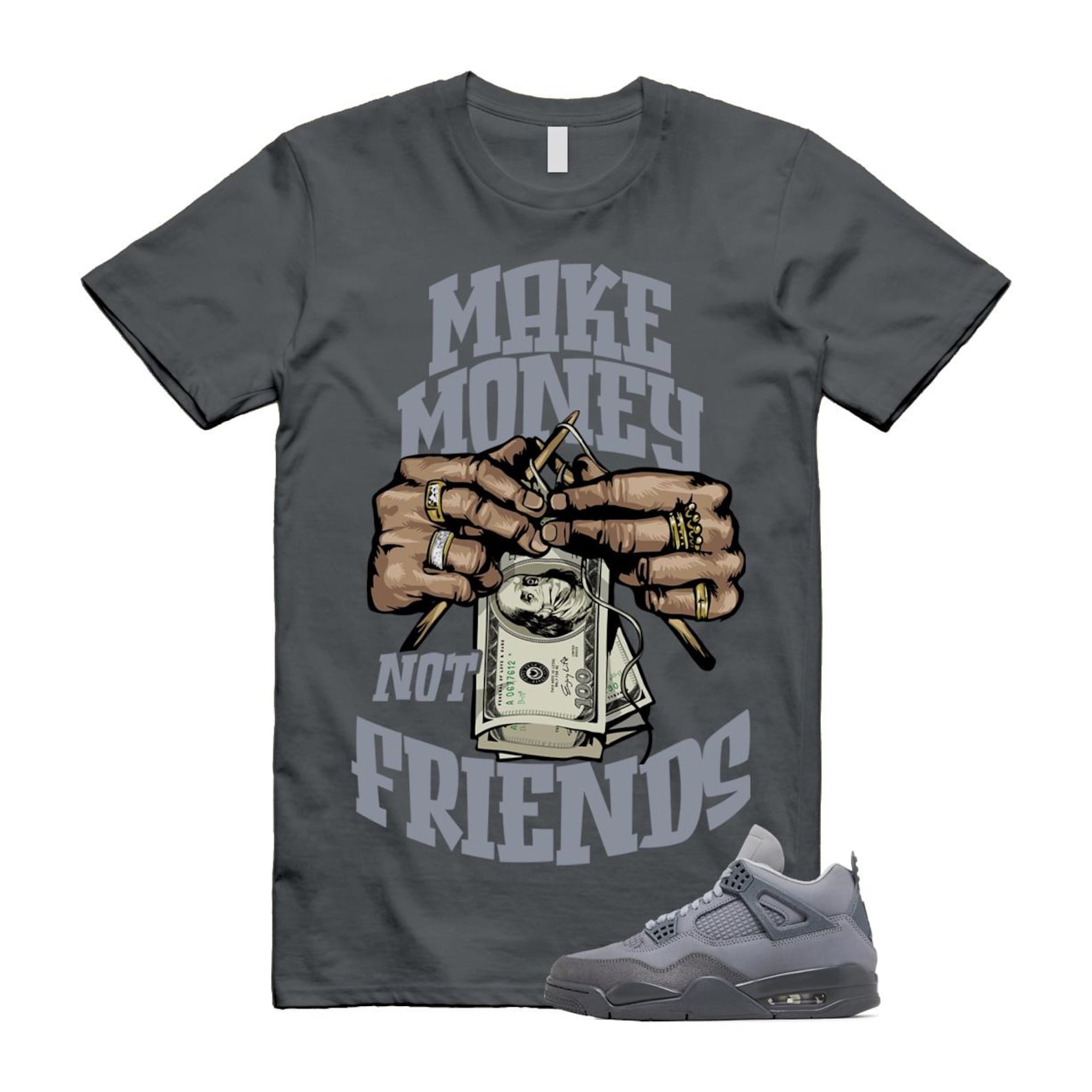 4 Wet Cement Smoke Iron Grey Retro SE T Shirt Match MM T-Shirt, Sneaker Match Tee