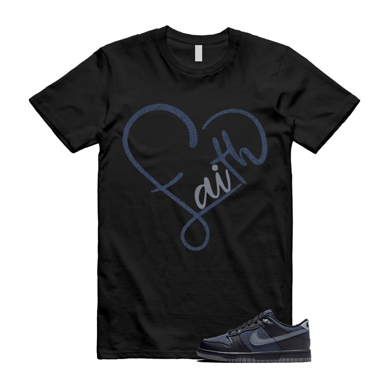 Dunk Black Symbiote Suit Dark Blue Smoke Grey Low T Shirt Match FAITH T-Shirt, Sneaker Match Tee