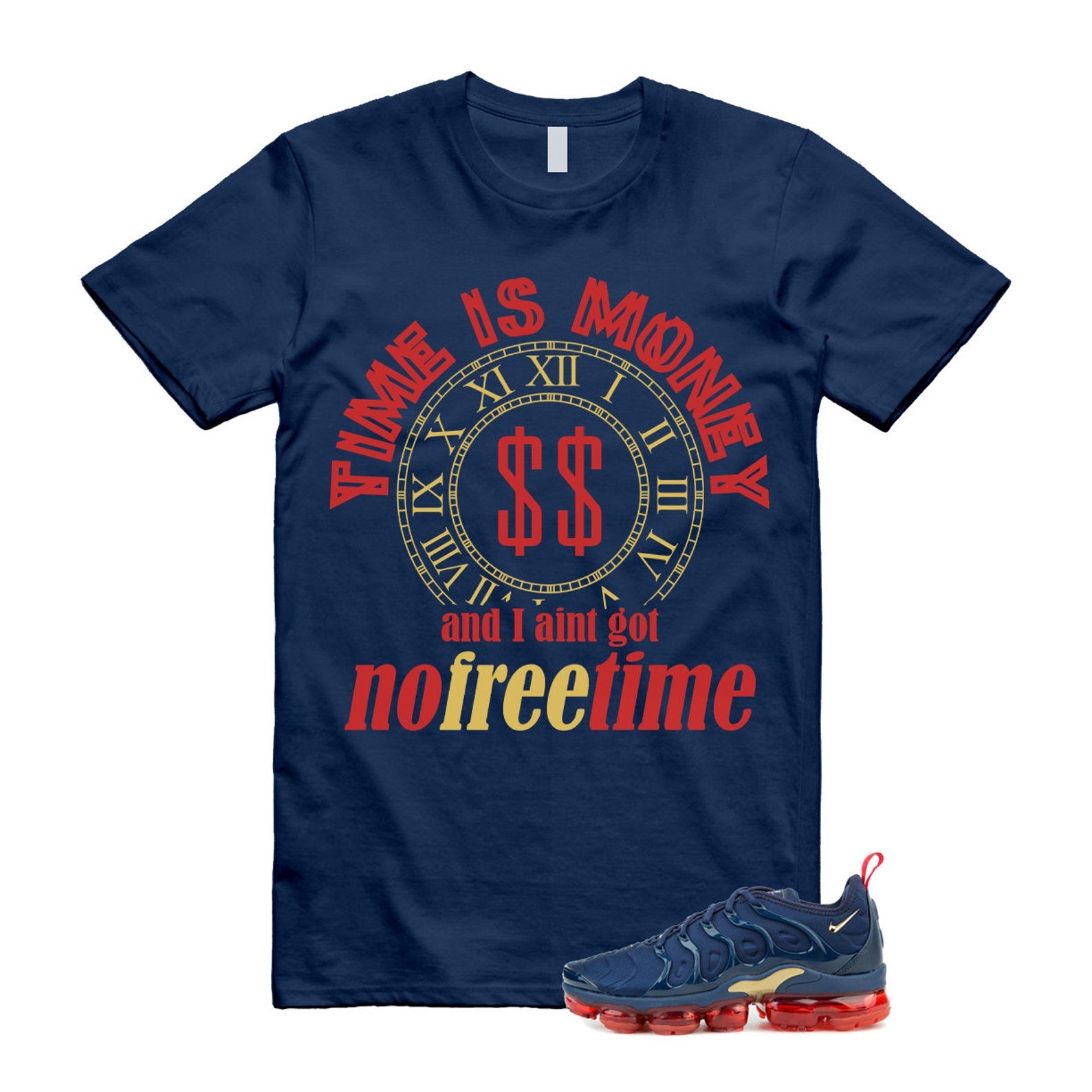 VaporMax Olympic Air Plus Midnight Navy Gold Black T Shirt Match FREE TIME T-Shirt, Sneaker Match Tee