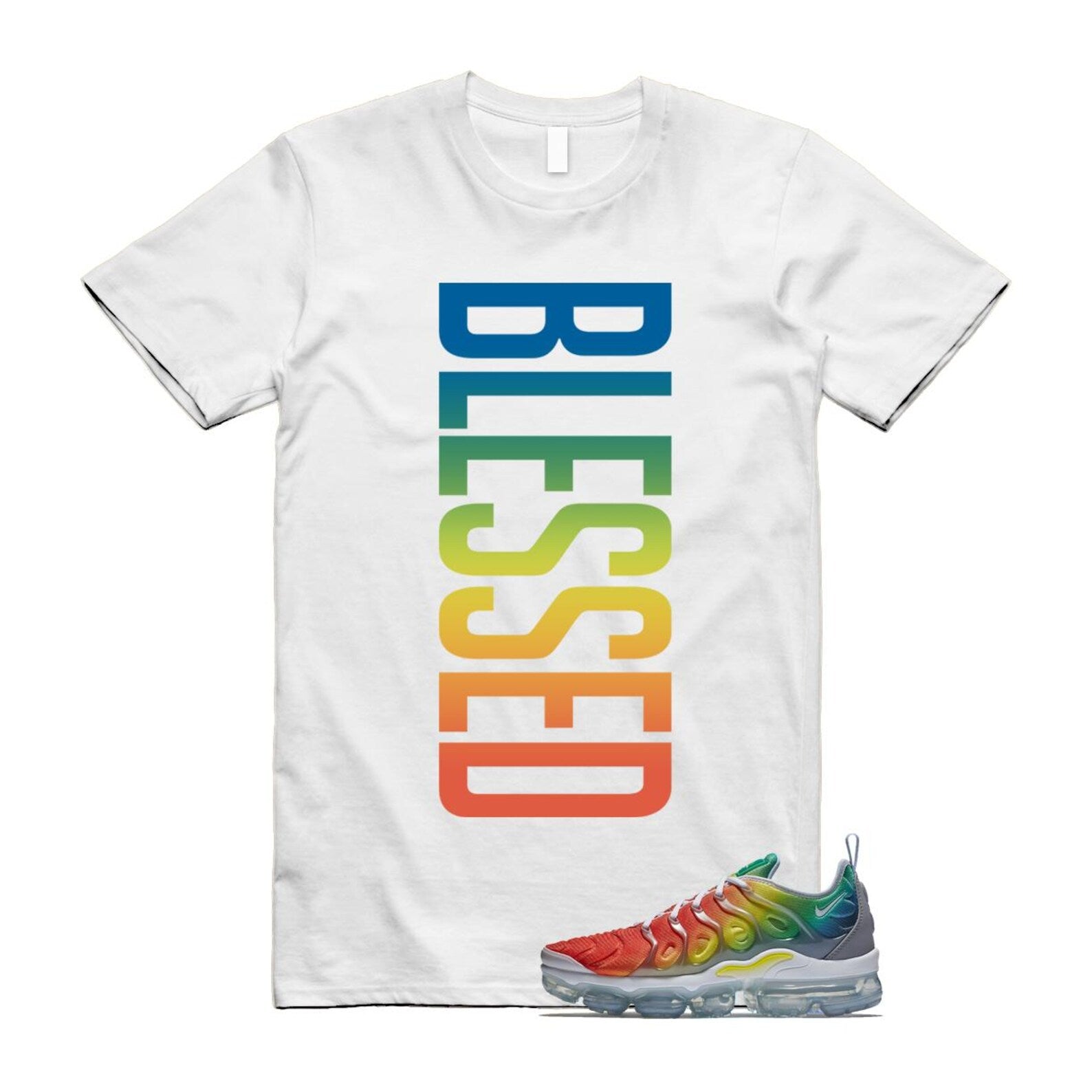 VaporMax Rainbow Air Plus White Neptune Blue Dynamic Yellow T Shirt Match VERTBLS T-Shirt, Sneaker Match Tee