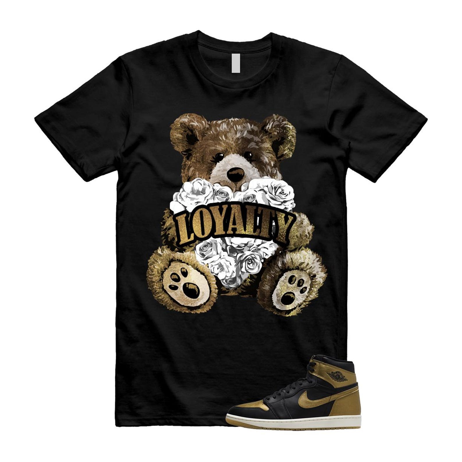 1 Black Metallic Gold Sail Retro High OG T Shirt Match LYLTY T-Shirt, Sneaker Match Tee