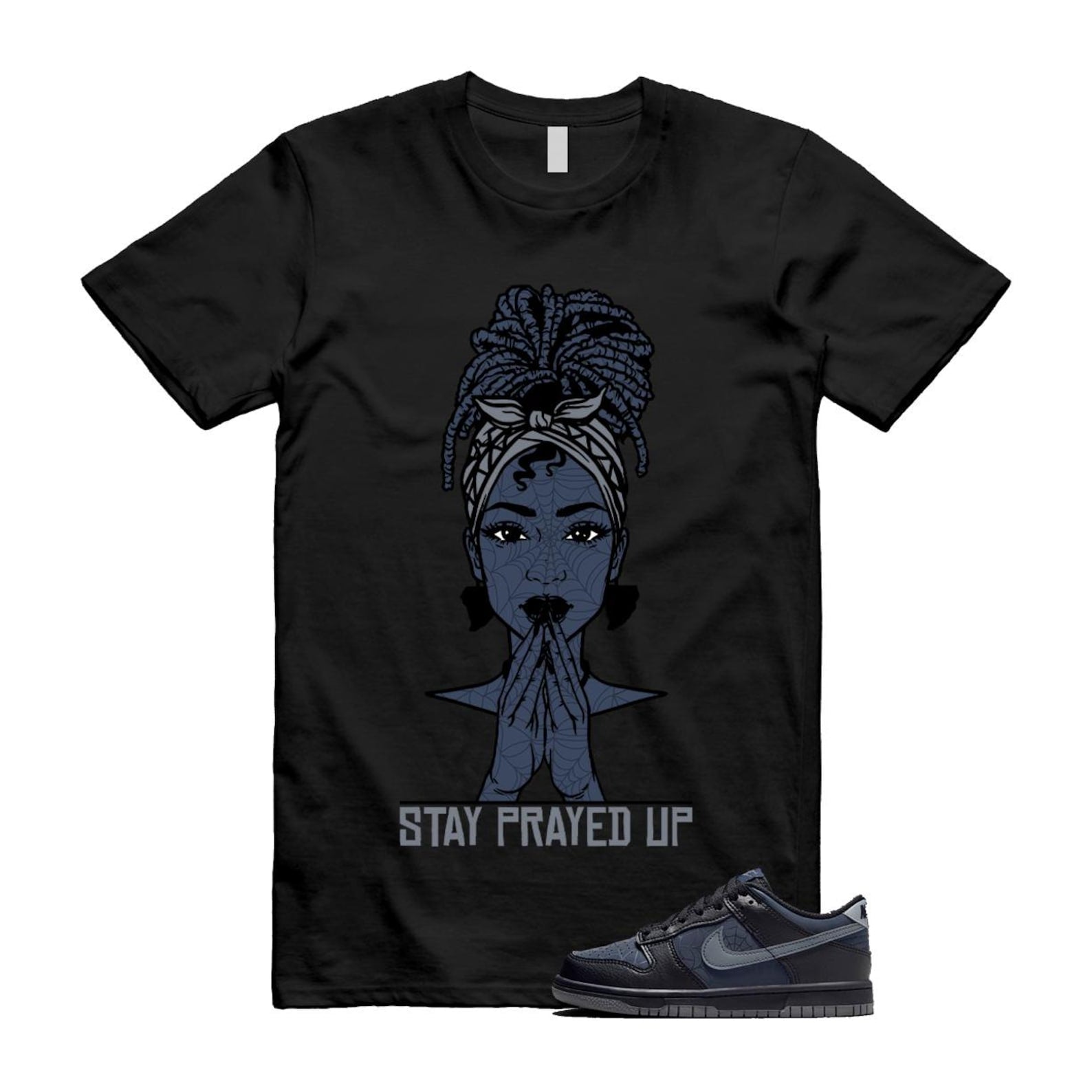 Dunk Black Symbiote Suit Dark Blue Smoke Grey Low T Shirt Match PRAY T-Shirt, Sneaker Match Tee