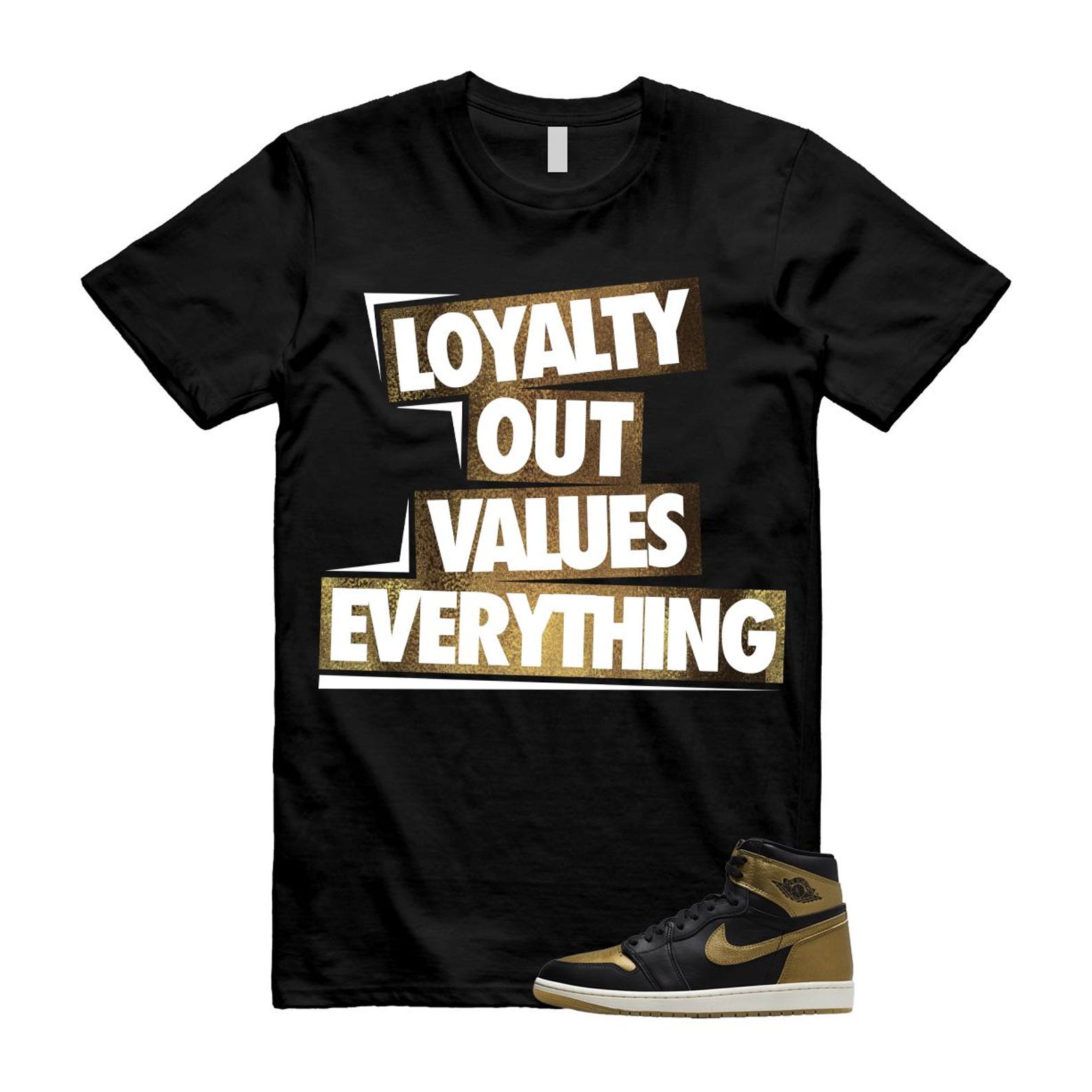 1 Black Metallic Gold Sail Retro High OG T Shirt Match LOVE T-Shirt, Sneaker Match Tee