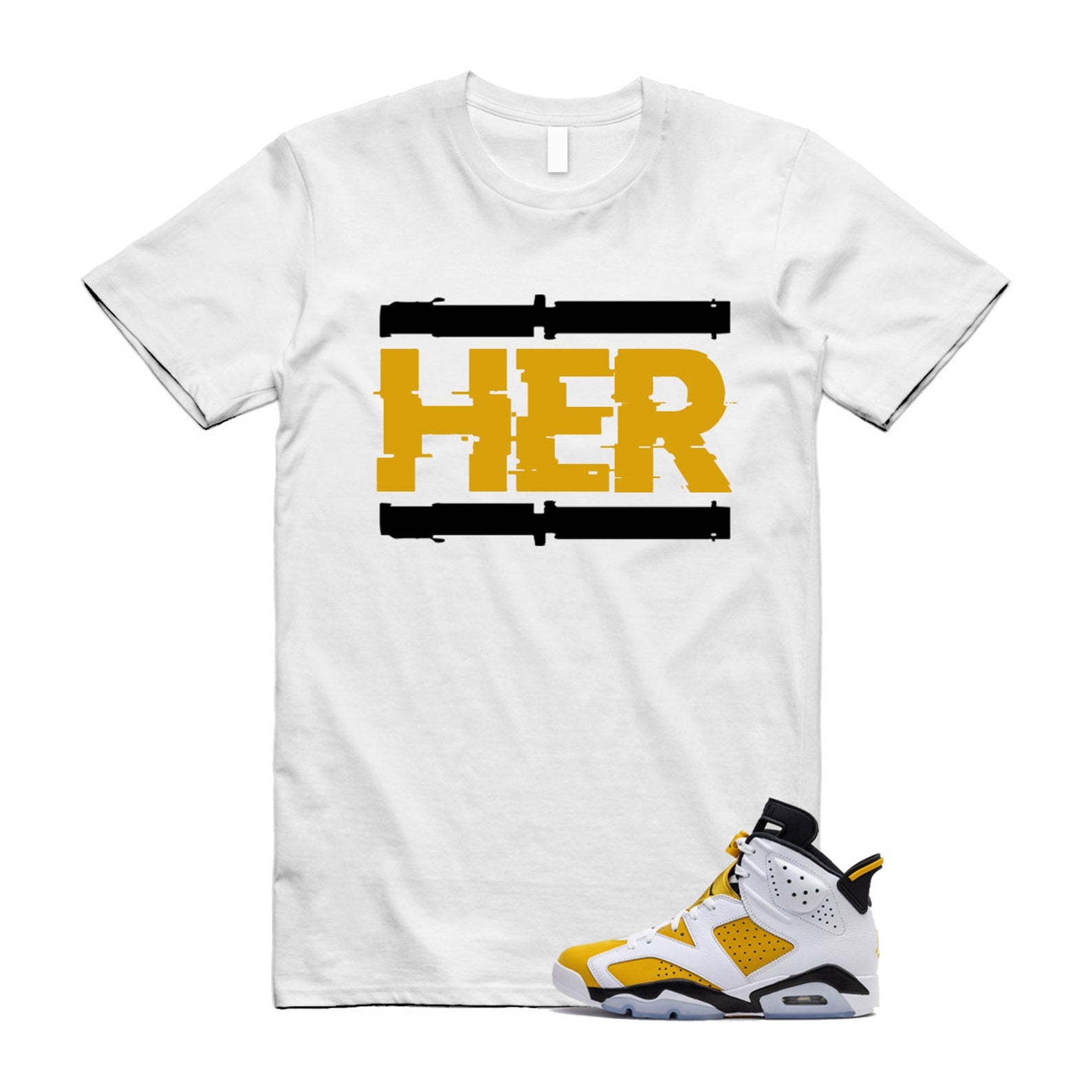 Yellow Ochre 6 Black White T Shirt Match HER T-Shirt, Sneaker Match Tee