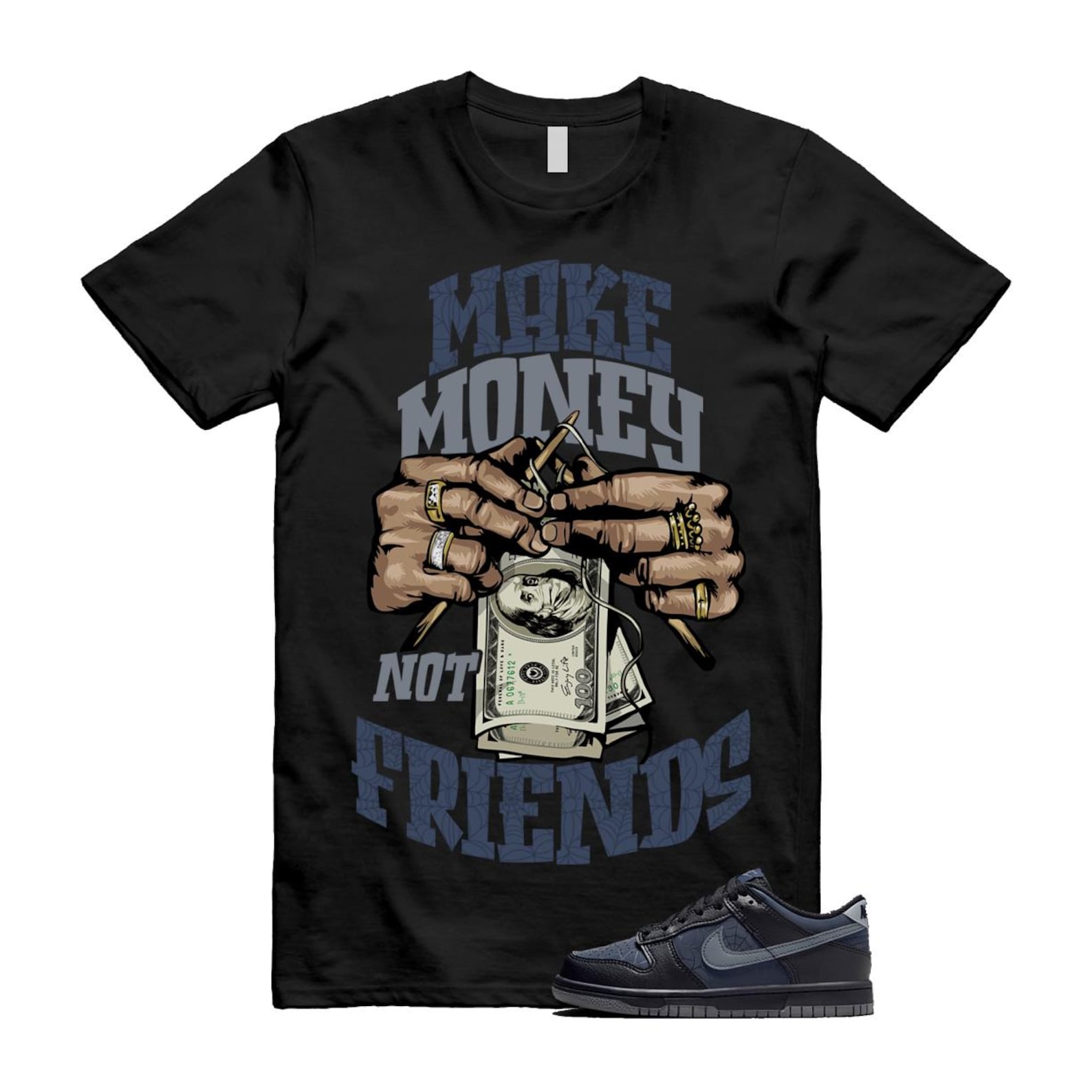 Dunk Black Symbiote Suit Dark Blue Smoke Grey Low T Shirt Match MM T-Shirt, Sneaker Match Tee
