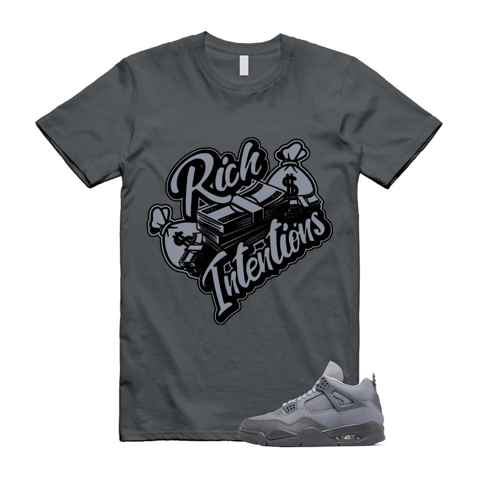 4 Wet Cement Smoke Iron Grey Retro SE T Shirt Match RICH T-Shirt, Sneaker Match Tee