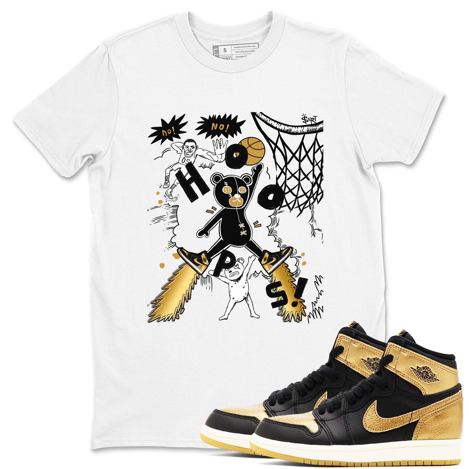Stop The Bear Sneaker Casual Unisex Cotton Sneaker T Shirt To Match Jordan 1s Black Metallic Gold T-Shirt, Sneaker Match Tee