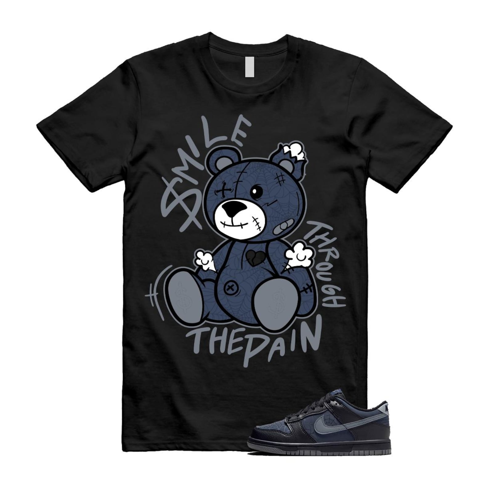 Dunk Black Symbiote Suit Dark Blue Smoke Grey Low T Shirt Match Smile Through The Pain T-Shirt, Sneaker Match Tee