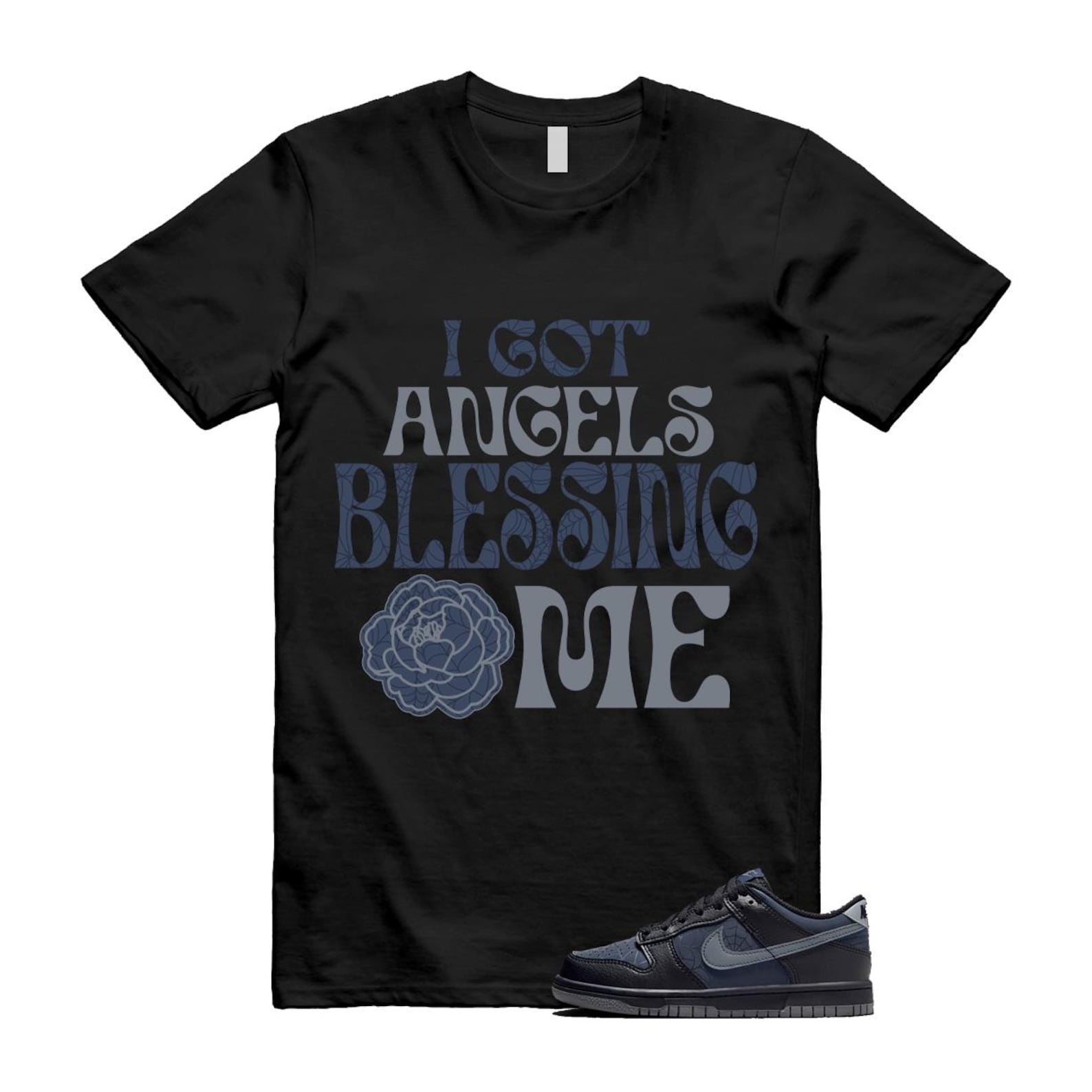 Dunk Black Symbiote Suit Dark Blue Smoke Grey Low T Shirt Match ANGELS T-Shirt, Sneaker Match Tee