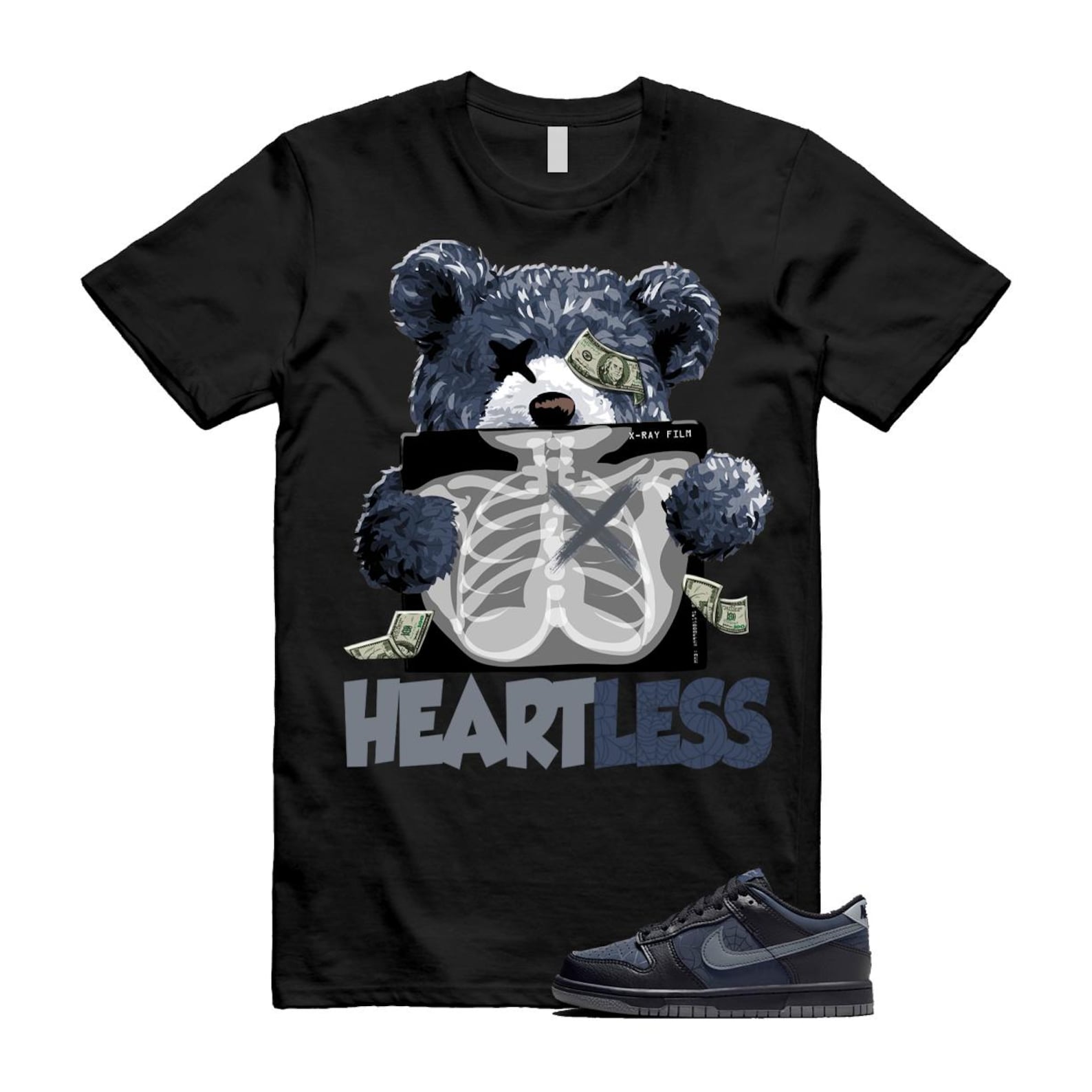 Dunk Black Symbiote Suit Dark Blue Smoke Grey Low T Shirt Match HEART T-Shirt, Sneaker Match Tee