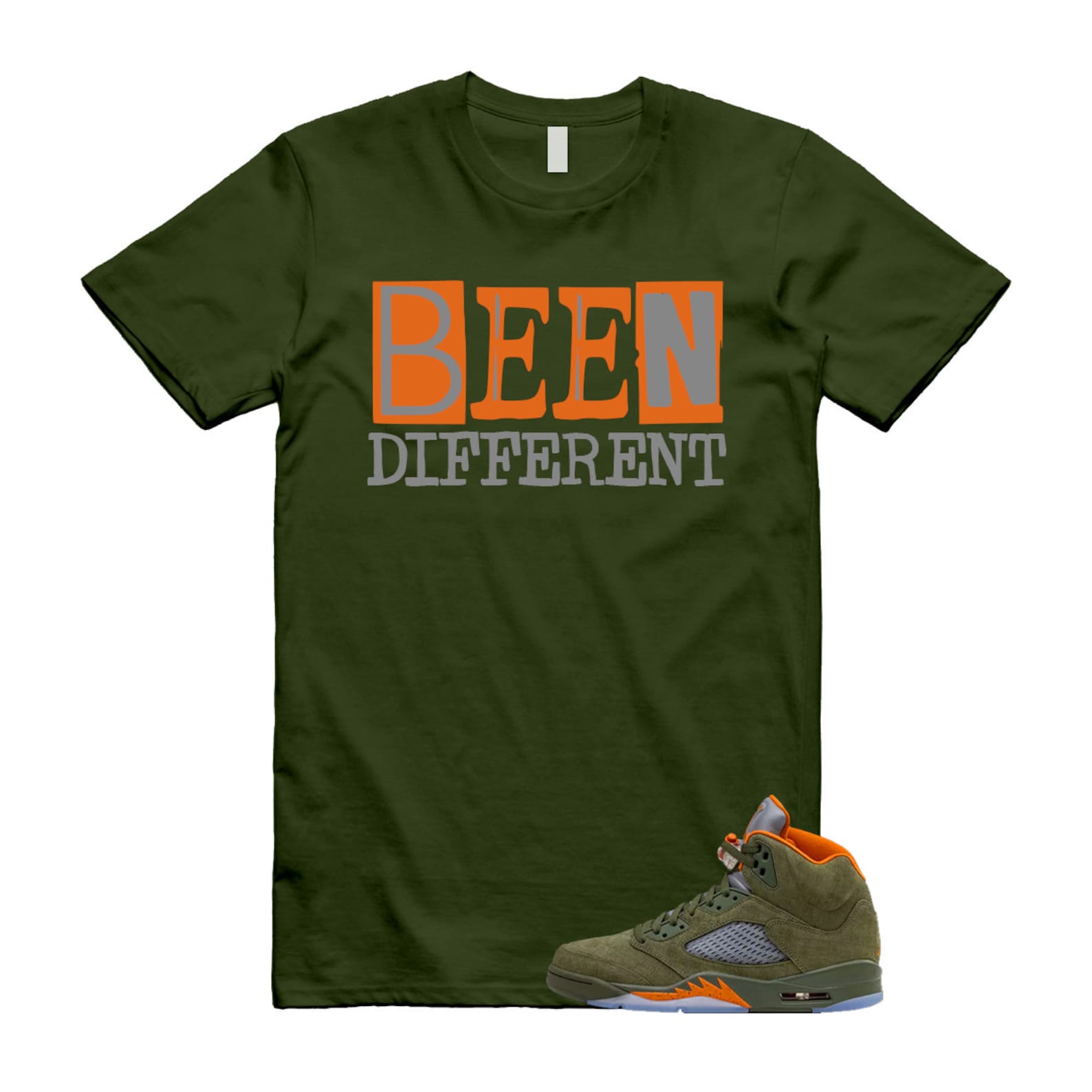 5 Olive Army Solar Orange Black Retro T Shirt Match BEEN T-Shirt, Sneaker Match Tee