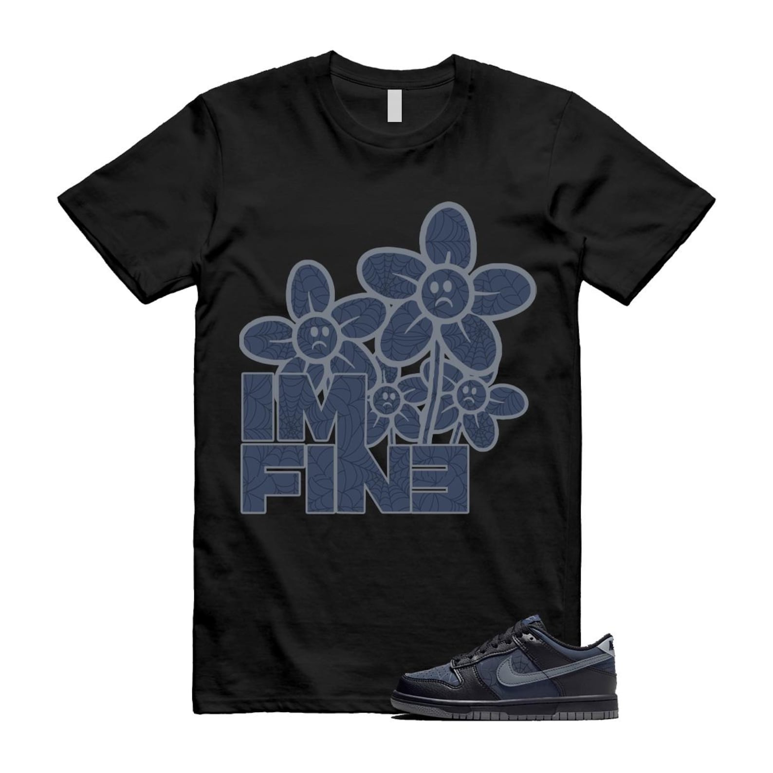 Dunk Black Symbiote Suit Dark Blue Smoke Grey Low T Shirt Match FINE T-Shirt, Sneaker Match Tee