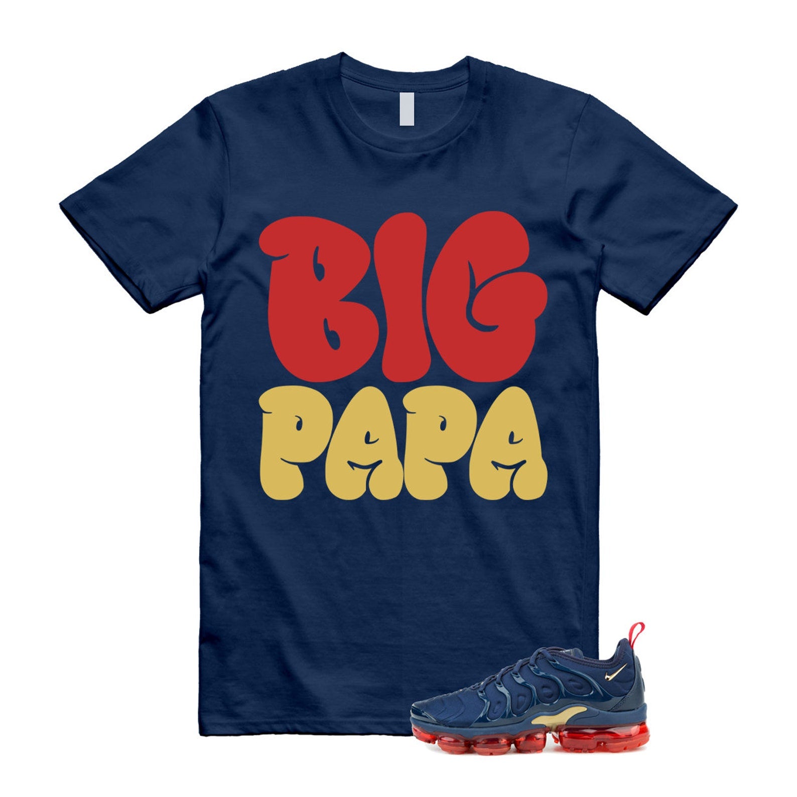 VaporMax Olympic Air Plus Midnight Navy Gold Black T Shirt Match PAPA T-Shirt, Sneaker Match Tee