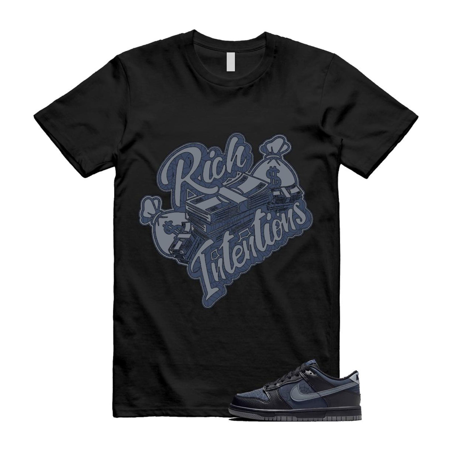 Dunk Black Symbiote Suit Dark Blue Smoke Grey Low T Shirt Match RICH T-Shirt, Sneaker Match Tee