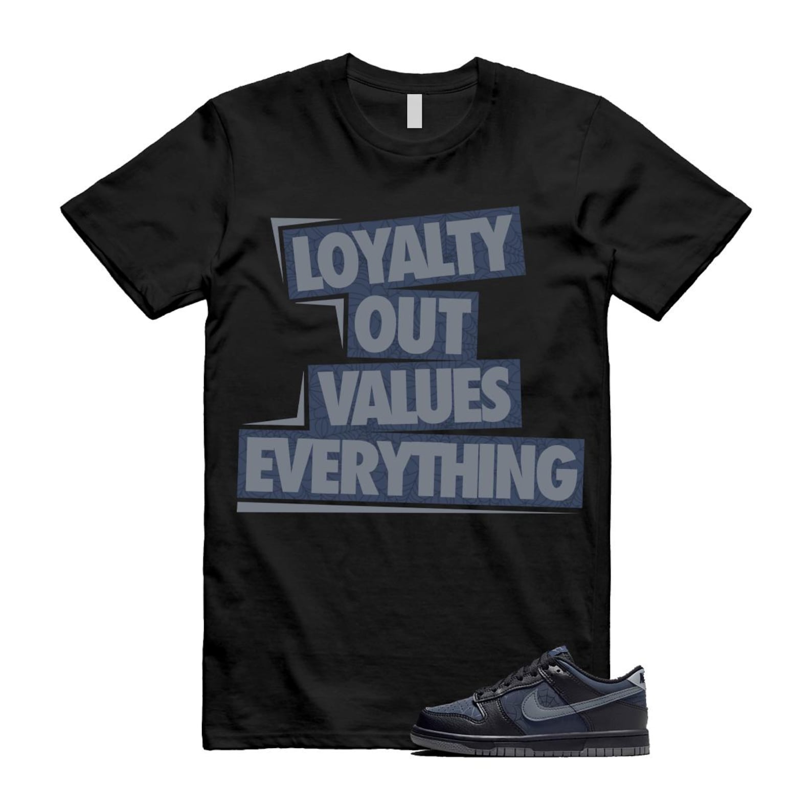 Dunk Black Symbiote Suit Dark Blue Smoke Grey Low T Shirt Match LOVE T-Shirt, Sneaker Match Tee