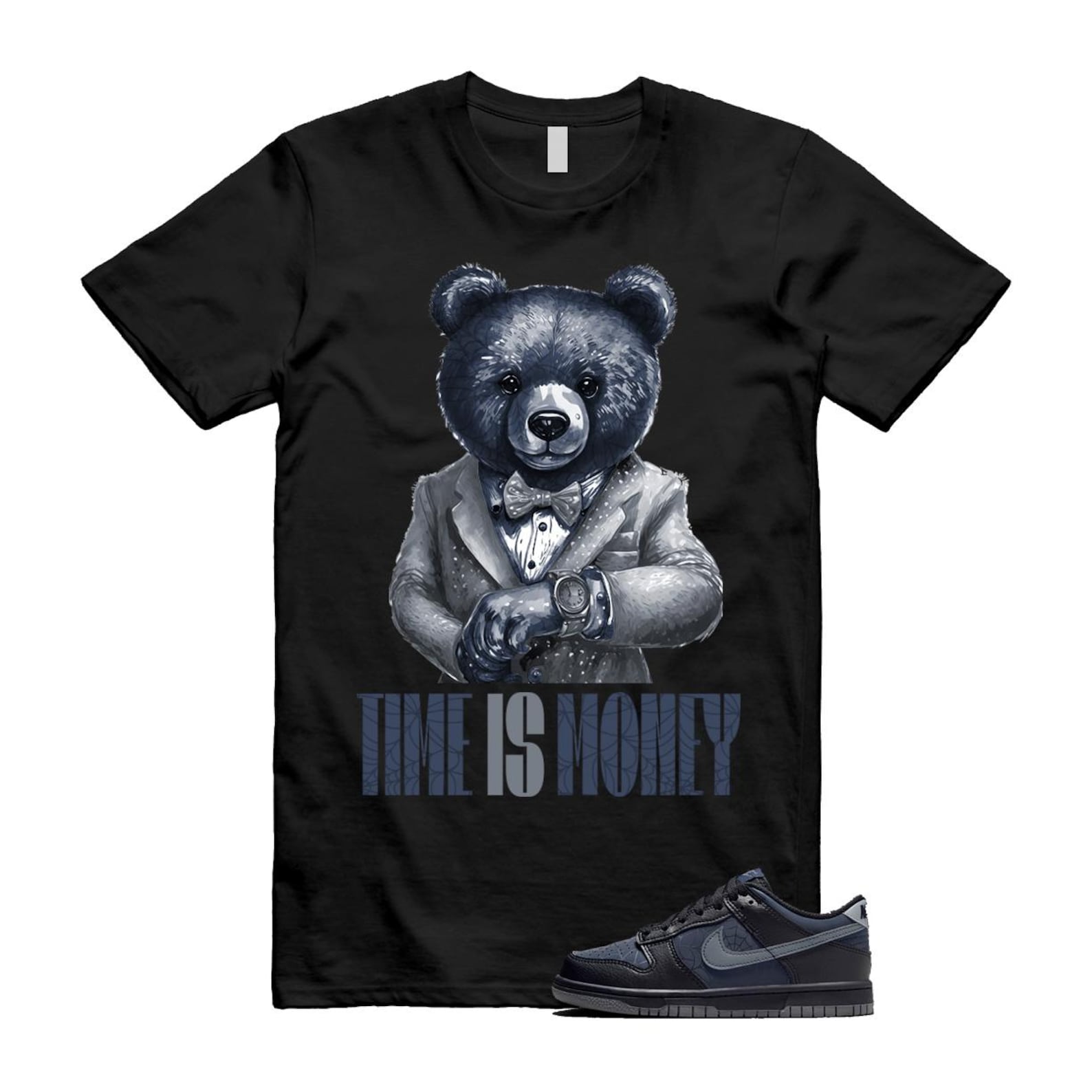 Dunk Black Symbiote Suit Dark Blue Smoke Grey Low T Shirt Match TIM T-Shirt, Sneaker Match Tee