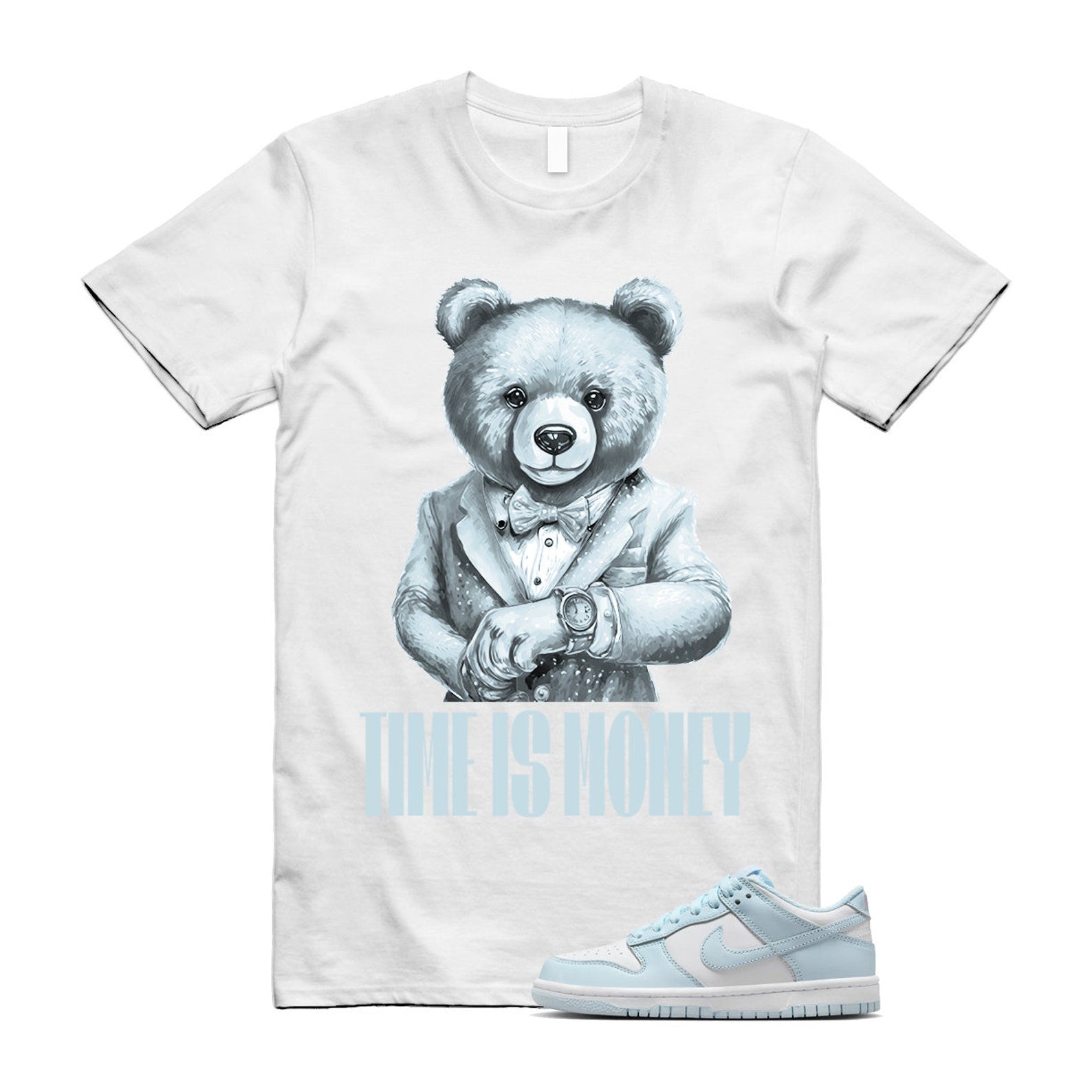Dunk White Glacier Blue Low GS T Shirt Match TIM T-Shirt, Sneaker Match Tee