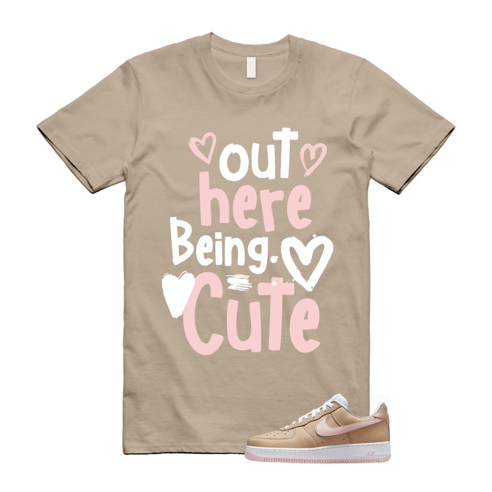 Air Force 1 Linen Atmosphere True White Tan Pink Low T Shirt Match Out Here Being Cute T-Shirt, Sneaker Match Tee