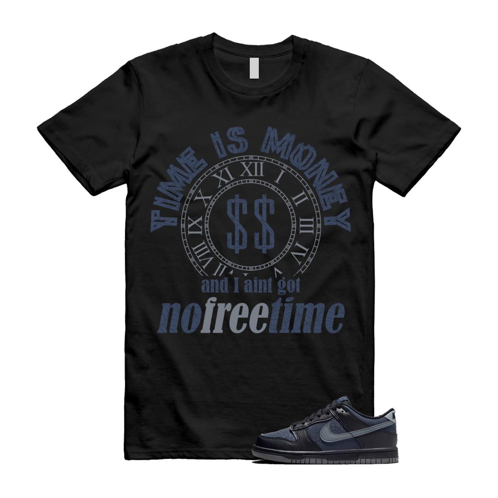 Dunk Black Symbiote Suit Dark Blue Smoke Grey Low T Shirt Match FREE TIME T-Shirt, Sneaker Match Tee