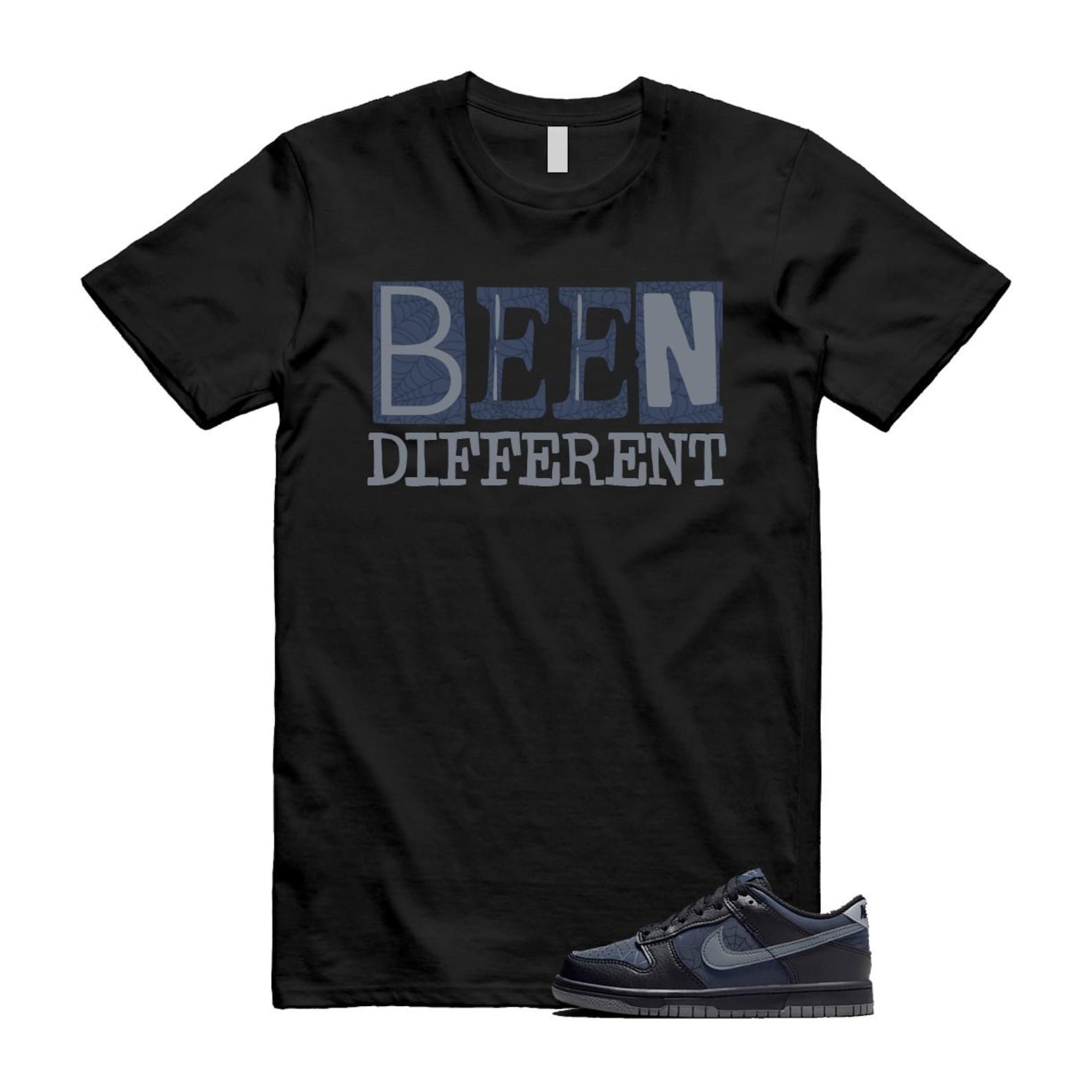 Dunk Black Symbiote Suit Dark Blue Smoke Grey Low T Shirt Match BEEN T-Shirt, Sneaker Match Tee