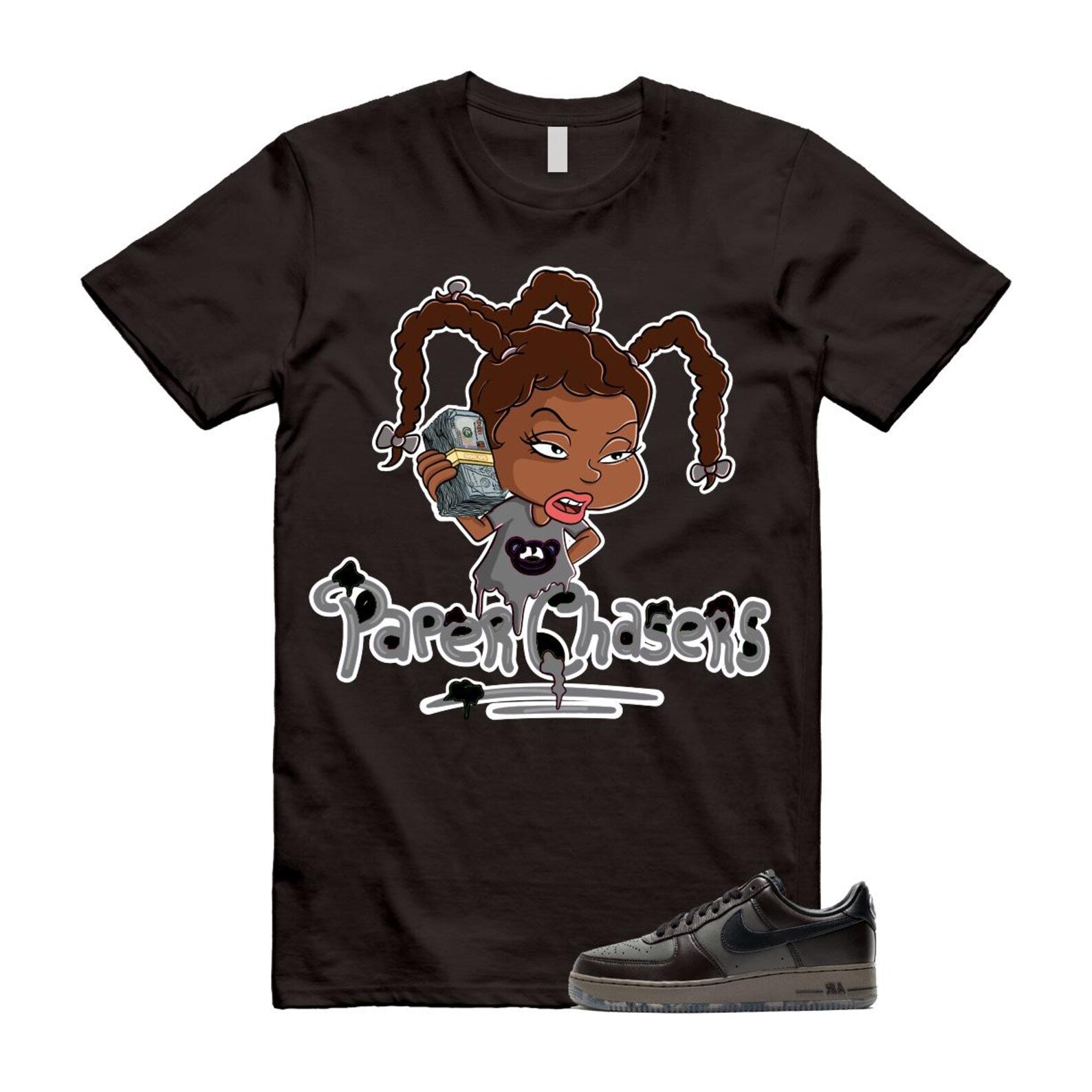 Air Force 1 Paris Black Tea Petra Brown Low T Shirt Match PC T-Shirt, Sneaker Match Tee