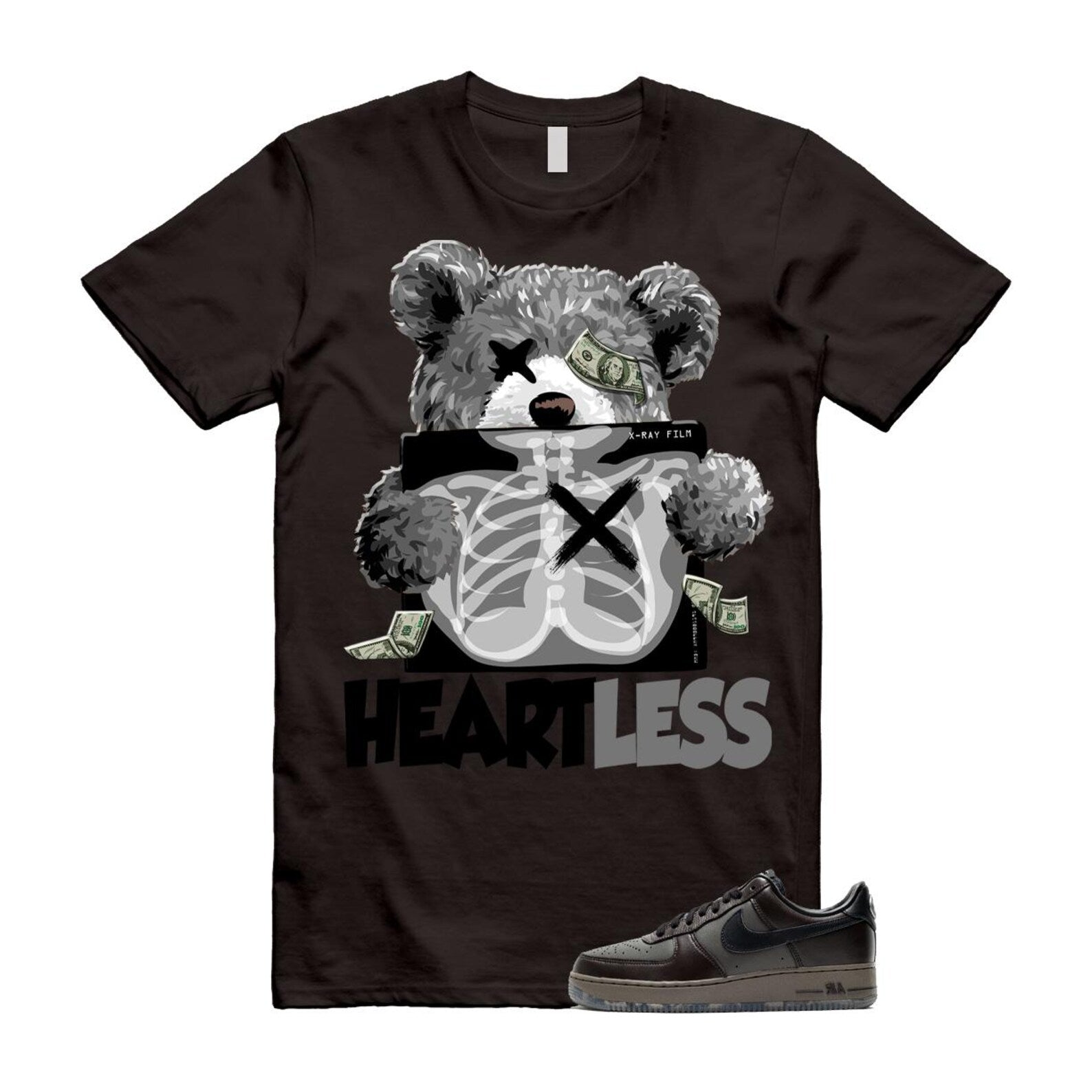 Air Force 1 Paris Black Tea Petra Brown Low T Shirt Match HEART T-Shirt, Sneaker Match Tee
