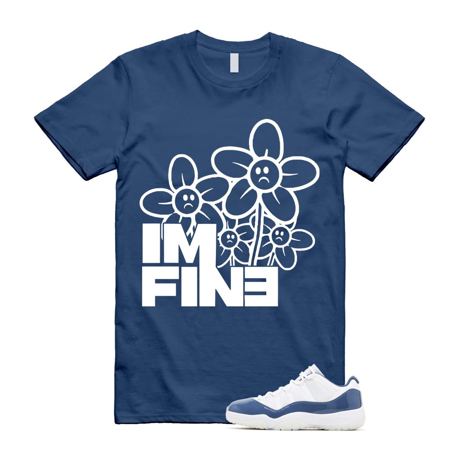 11 Diffused Blue White Midnight Navy Football Grey Retro Low T Shirt Match FINE T-Shirt, Sneaker Match Tee