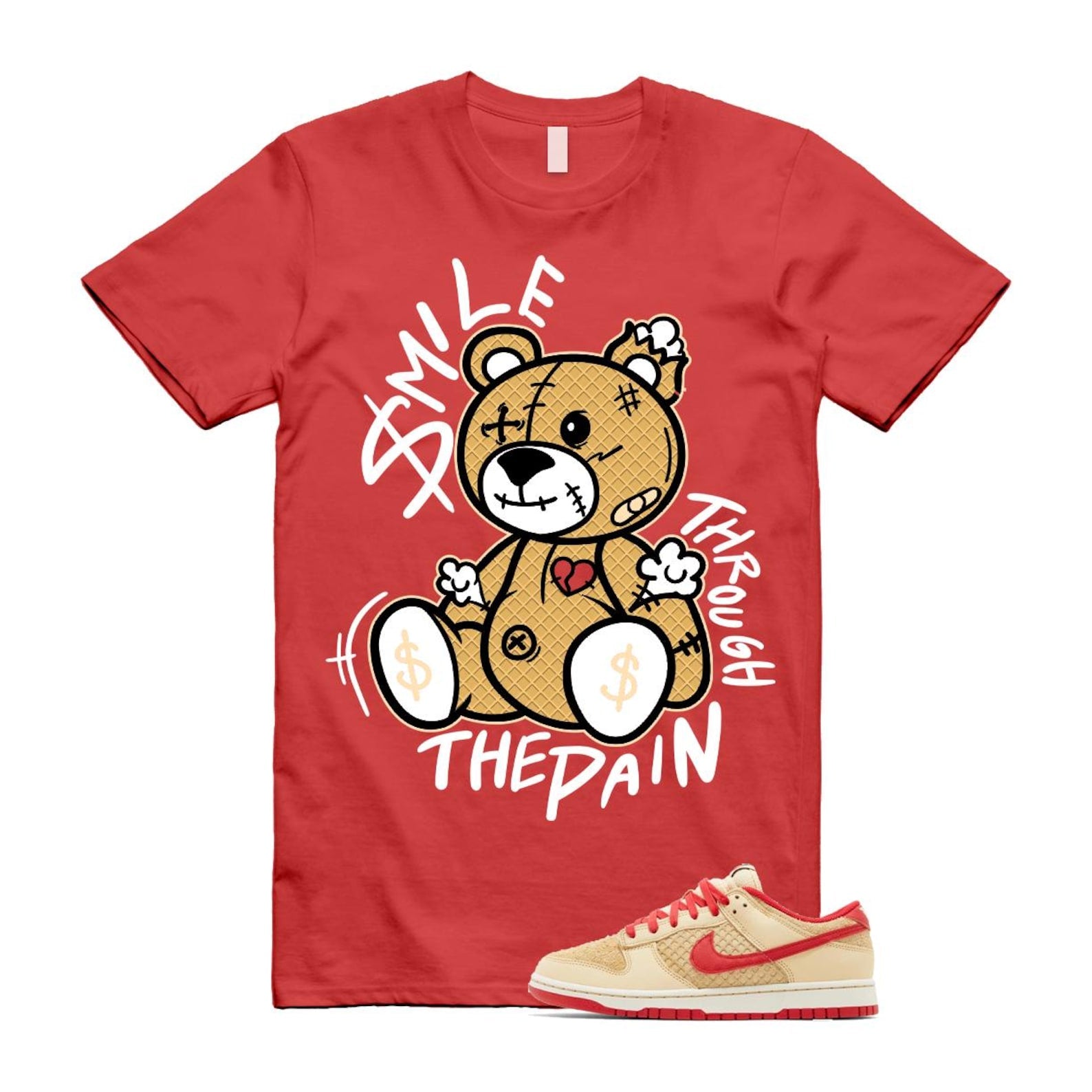Dunk Strawberry Waffle Pale Vanilla University Red Sail Wheat Low Retro SE T Shirt Match Smile Through The Pain T-Shirt, Sneaker Match Tee