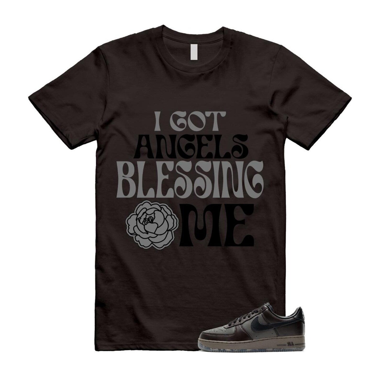 Air Force 1 Paris Black Tea Petra Brown Low T Shirt Match ANGELS T-Shirt, Sneaker Match Tee
